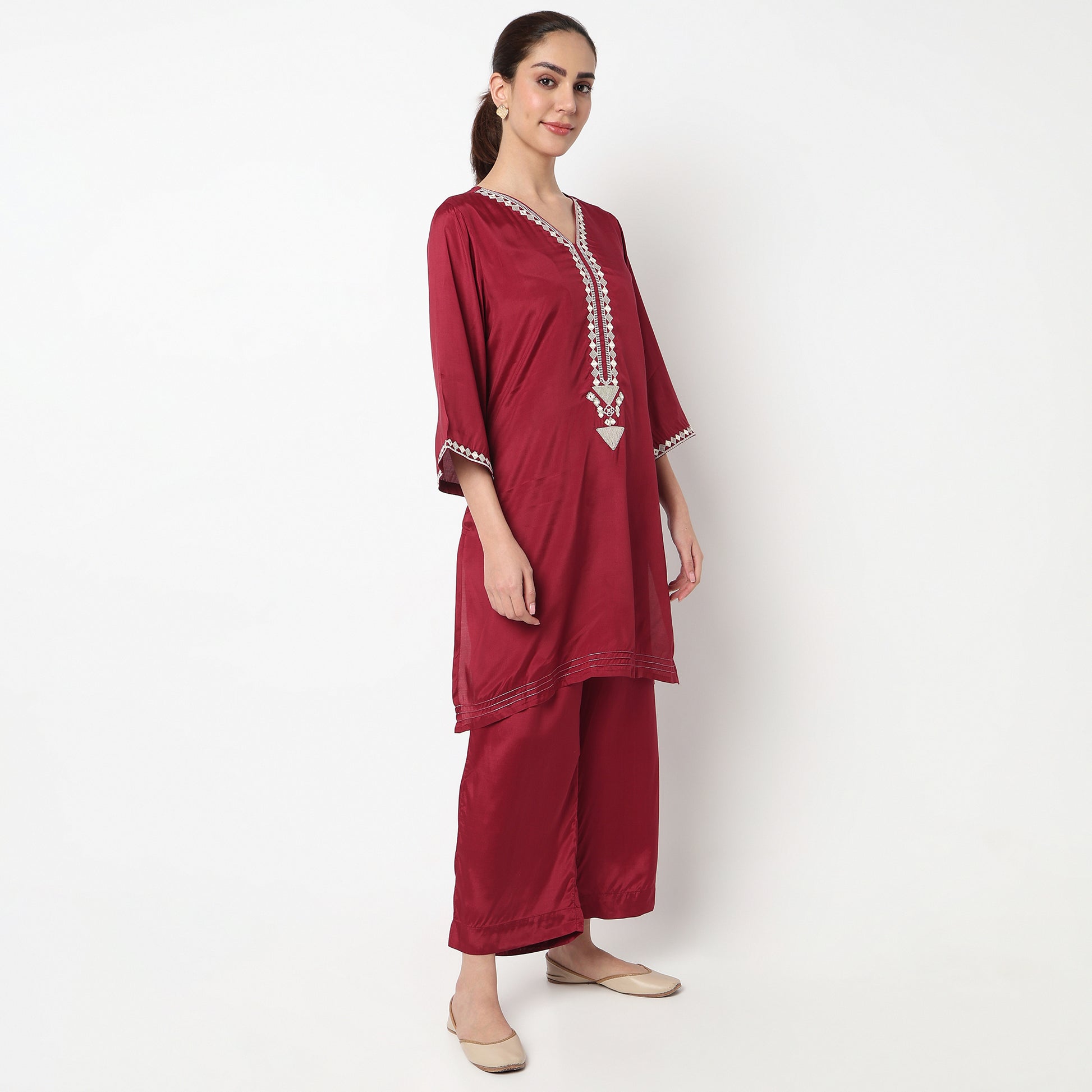 V-Neck Embellished Straight Kurta