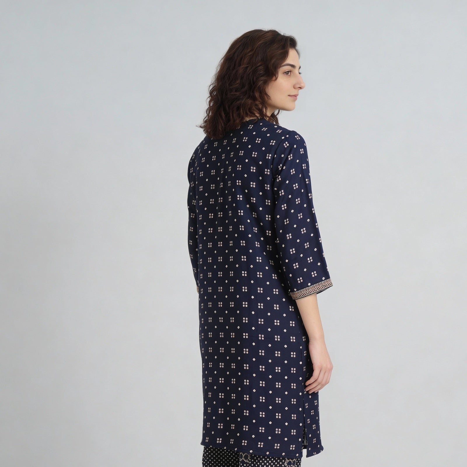 V-Neck Printed Straight Kurta