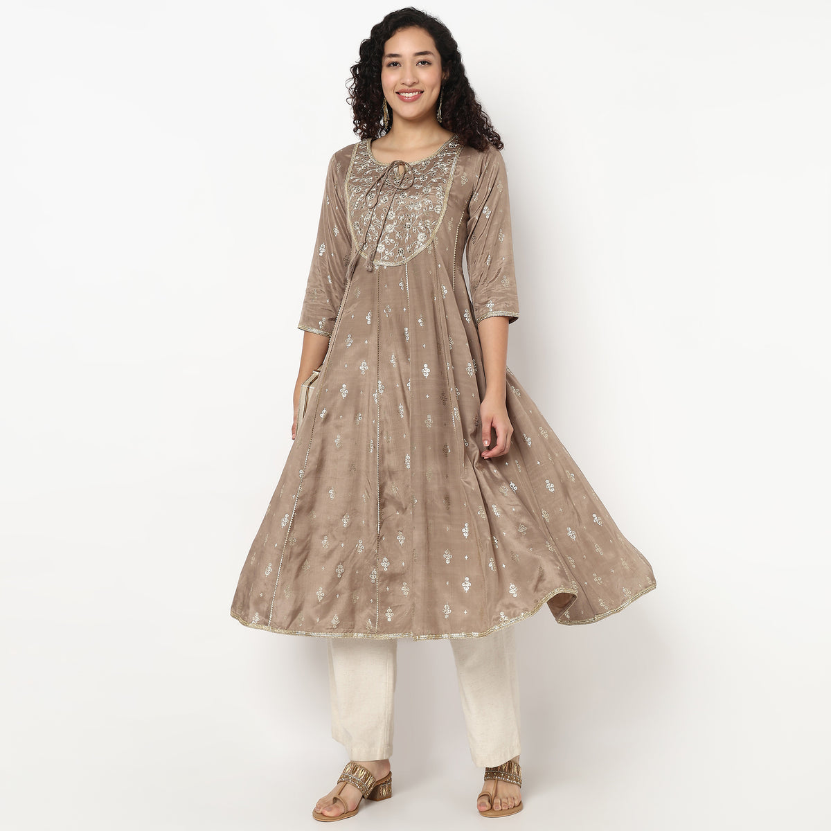 Embellished Flared Long Kurta