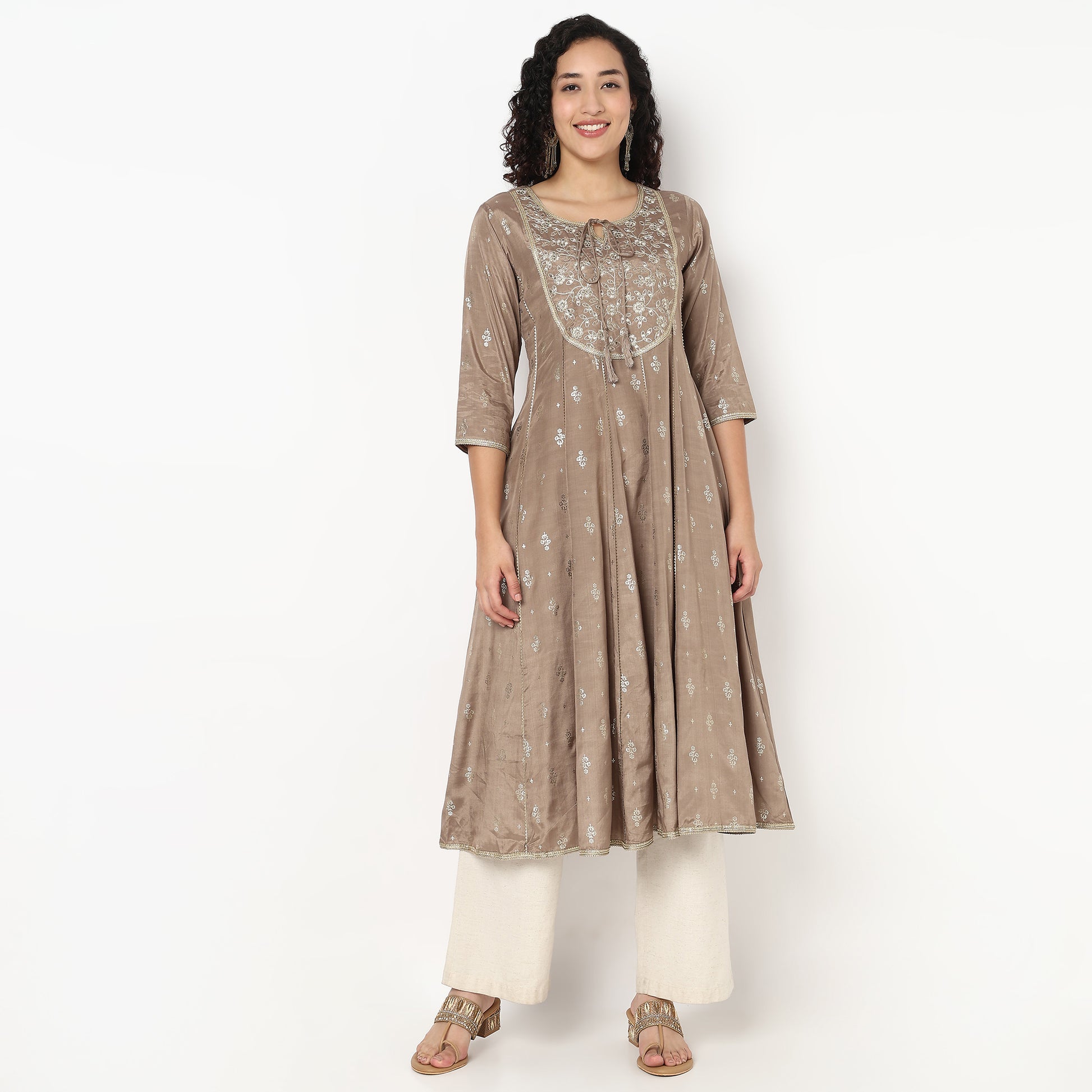 Embellished Flared Long Kurta