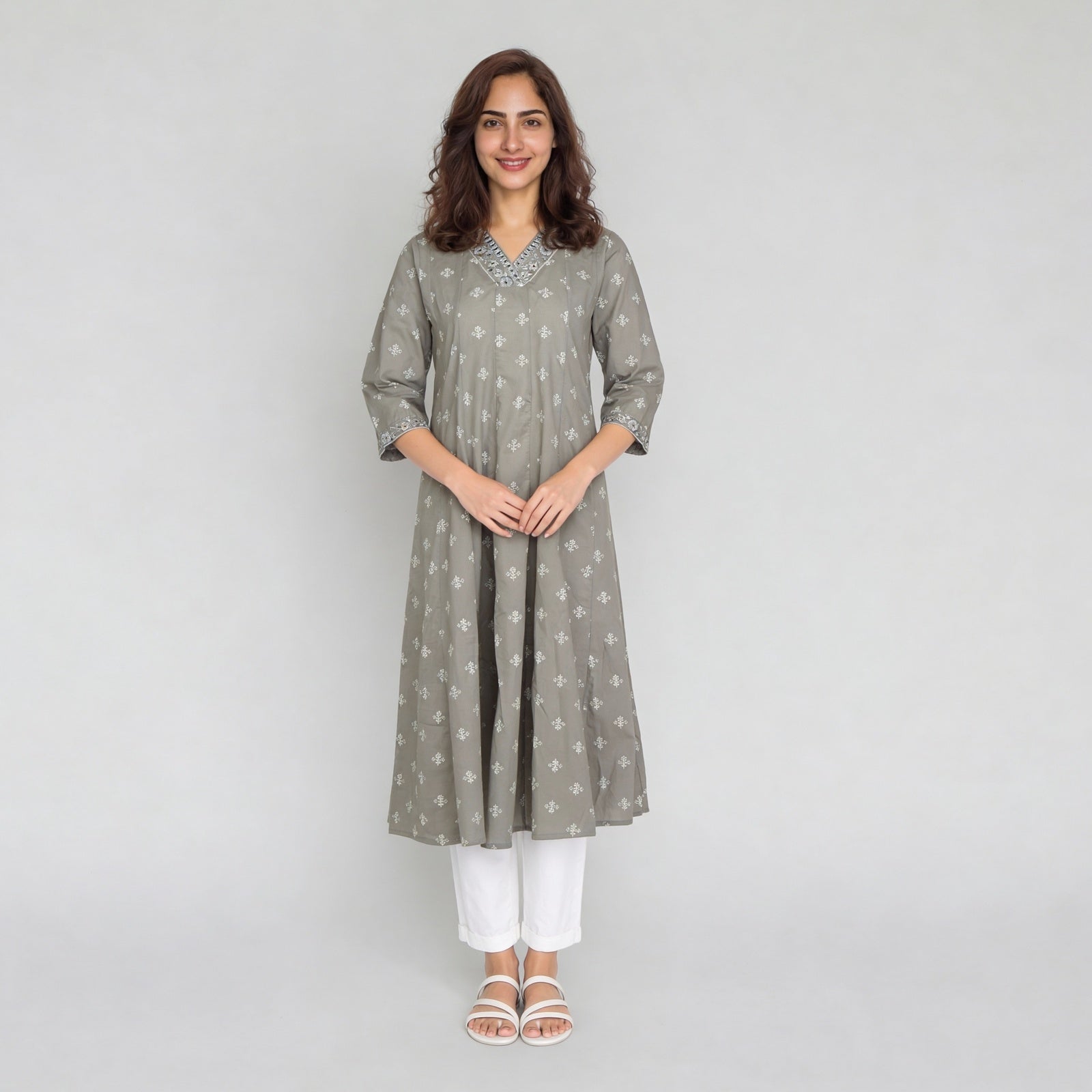 Cotton Printed Three-Fourth Sleeve Kurta