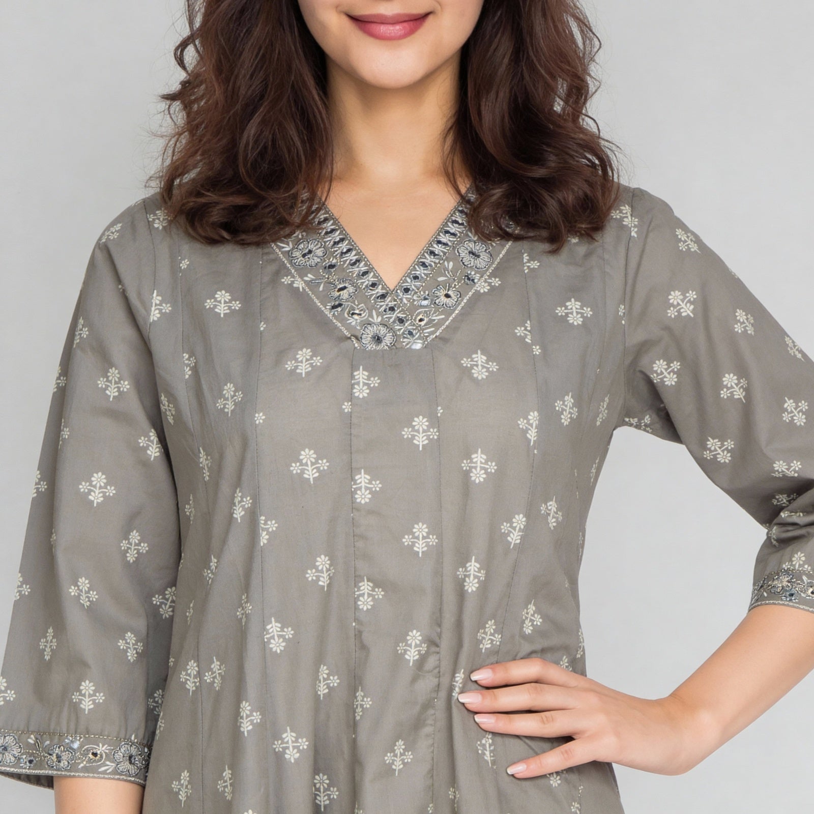 Cotton Printed Three-Fourth Sleeve Kurta