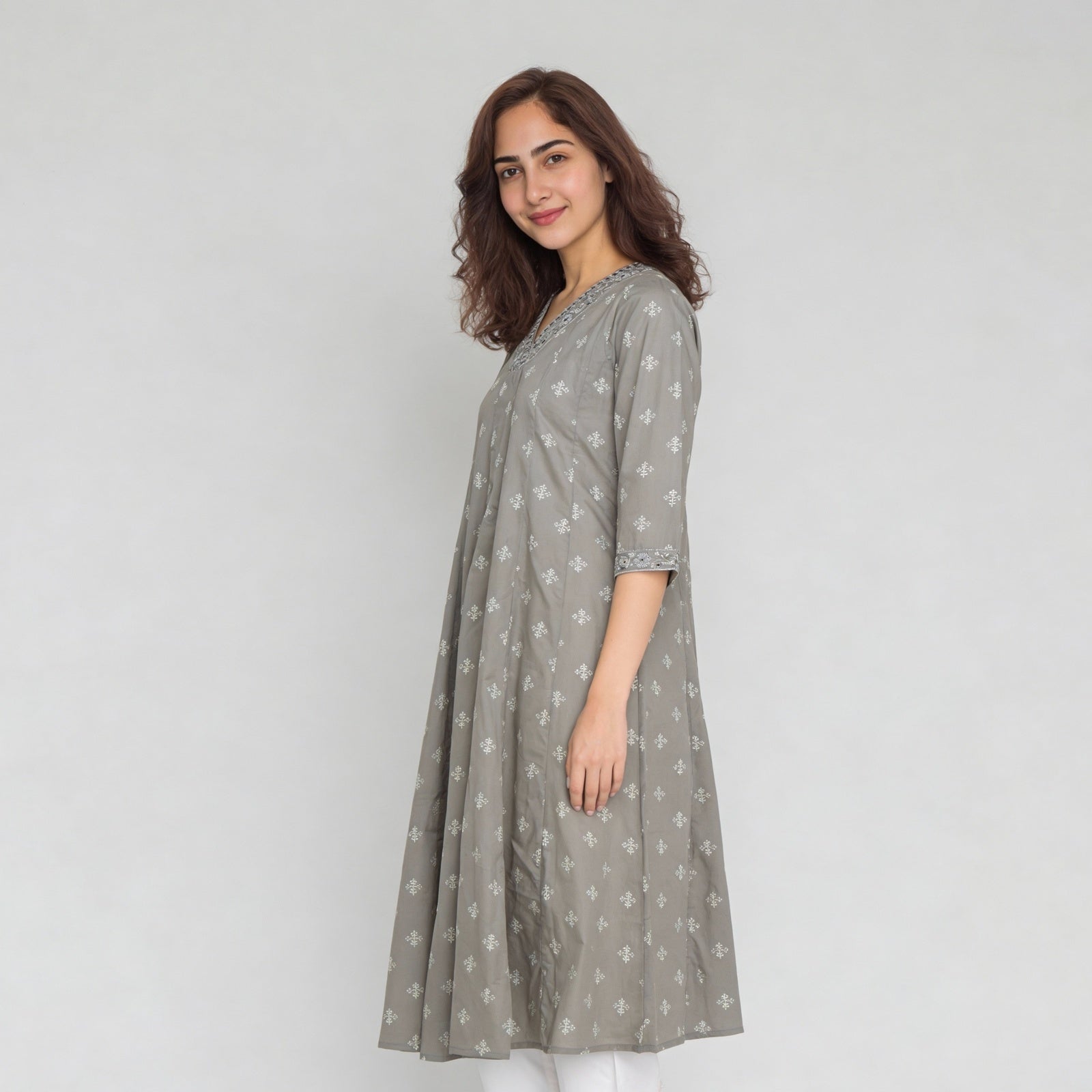Cotton Printed Three-Fourth Sleeve Kurta