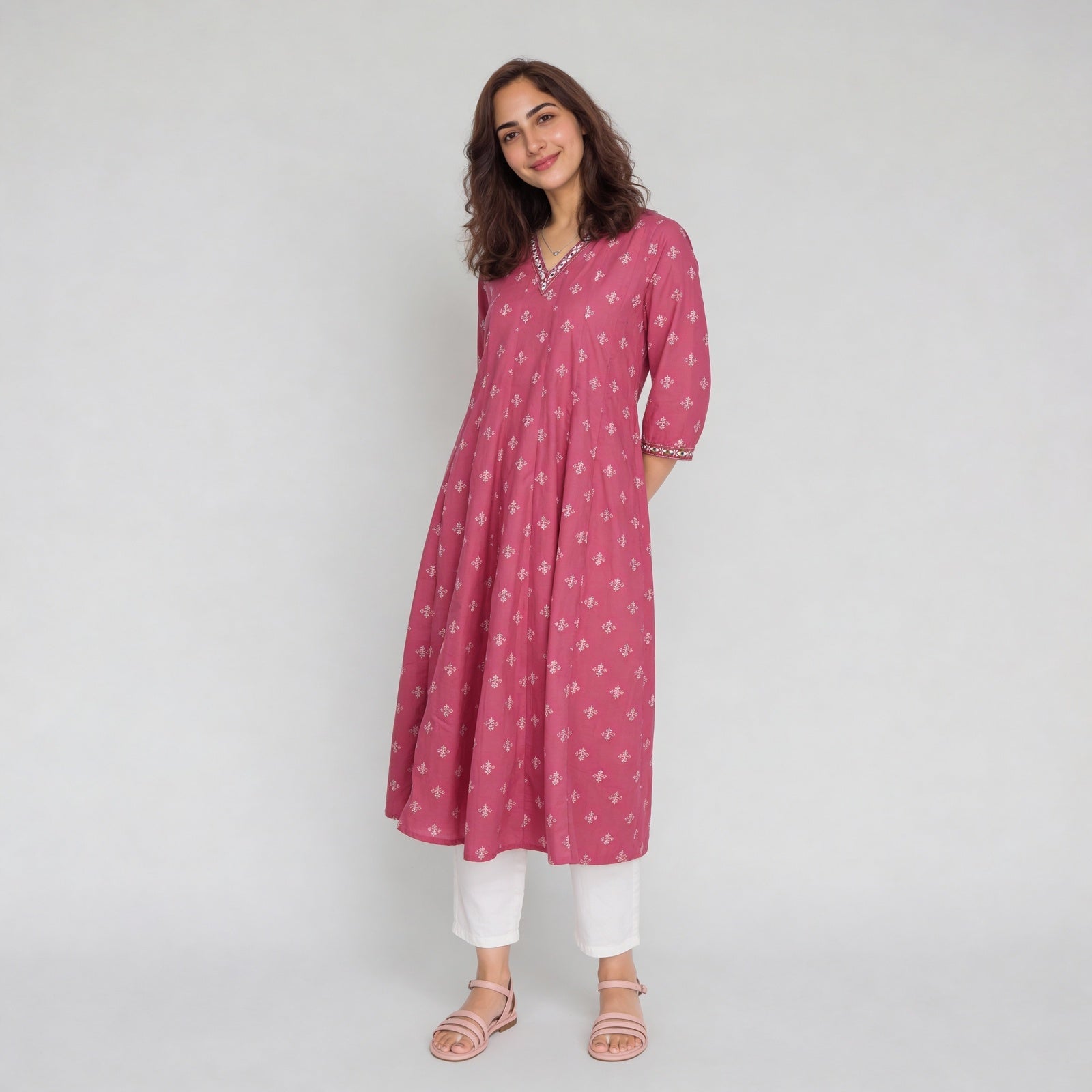 Cotton Printed Three-Fourth Sleeve Kurta