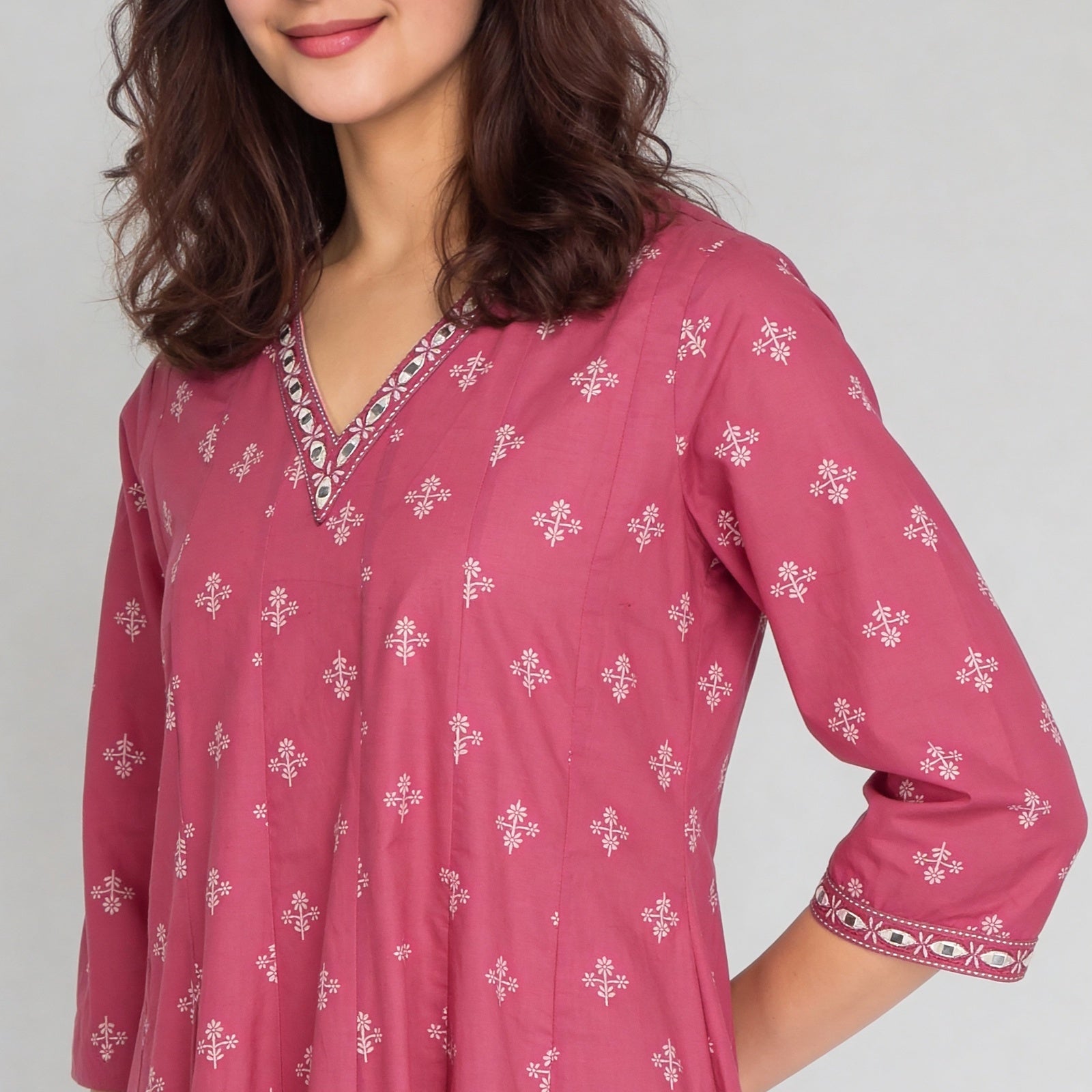 Cotton Printed Three-Fourth Sleeve Kurta