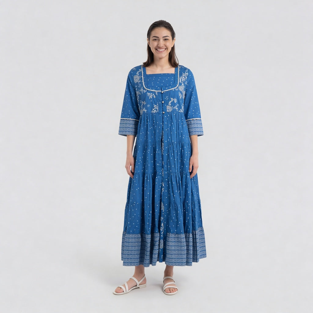 Cotton Printed Tired Jacket Style Kurta