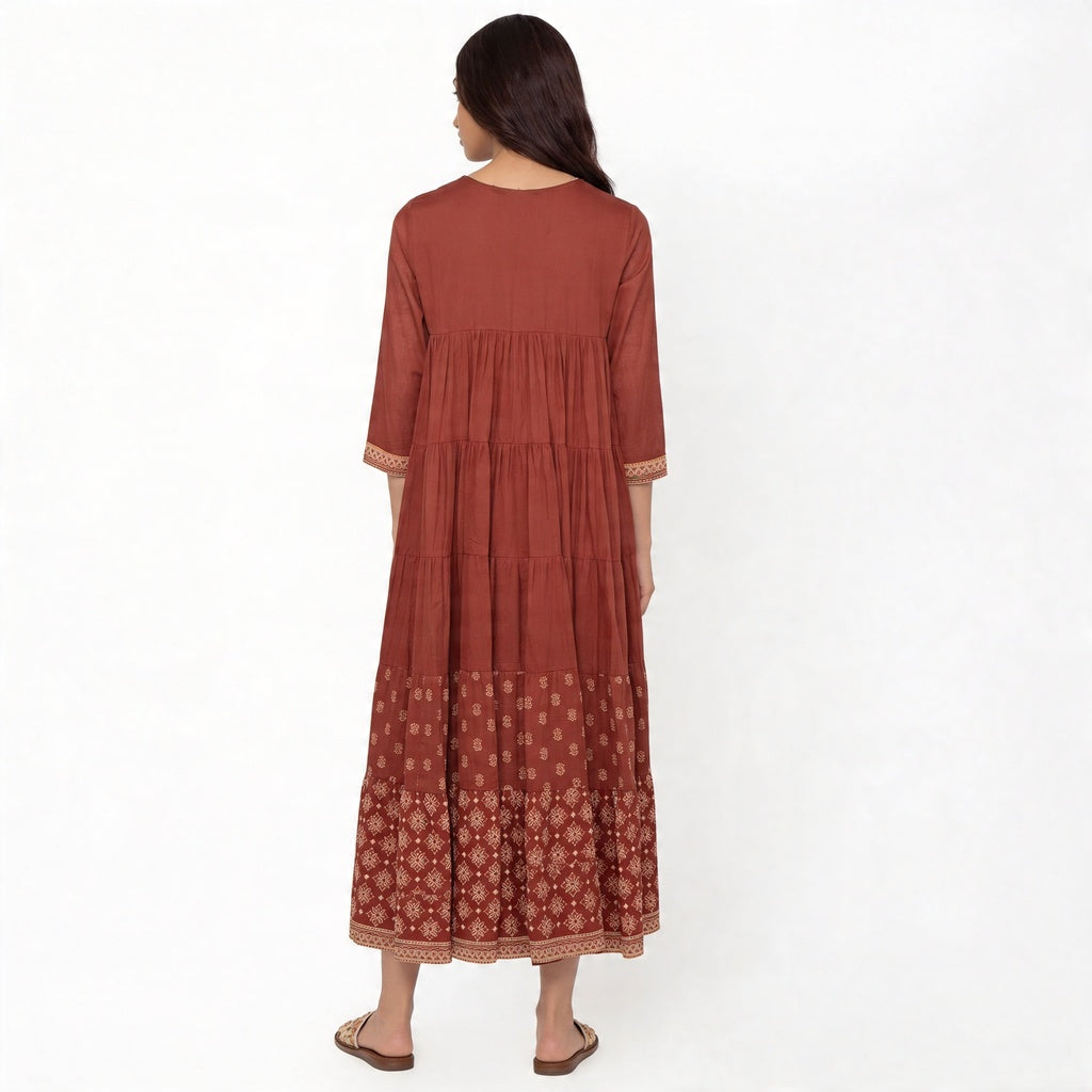 Cotton Embroidered Tiered Kurta
