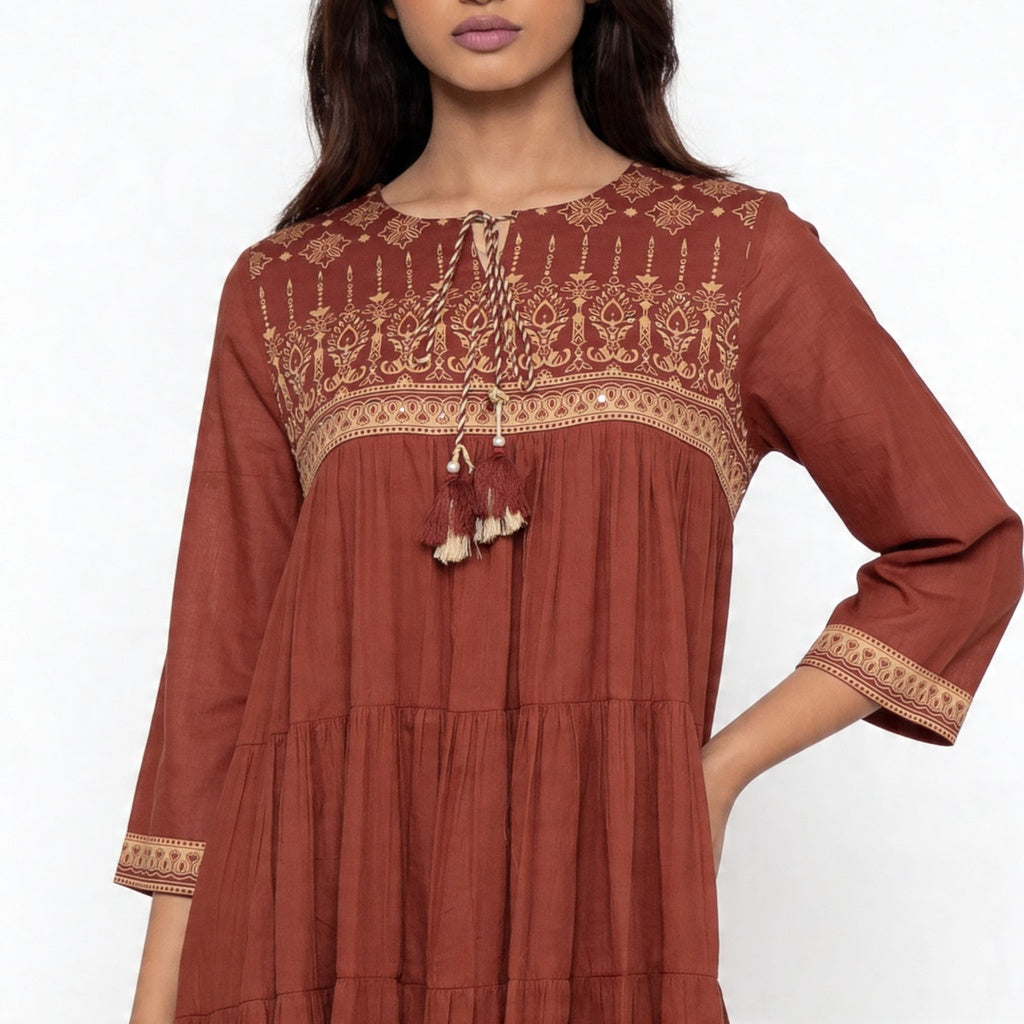 Cotton Embroidered Tiered Kurta