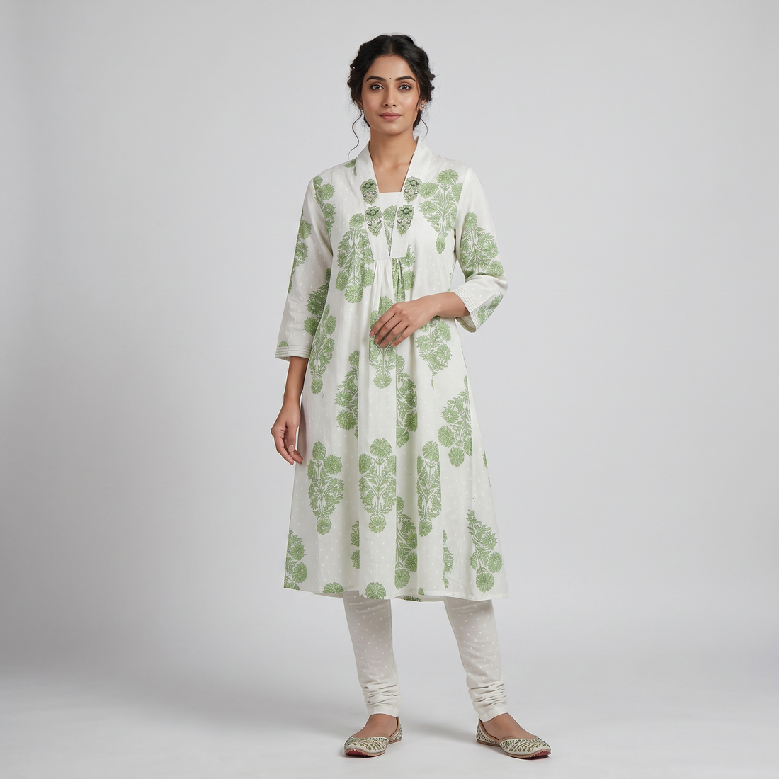 Cotton Printed V-Neck Kurta