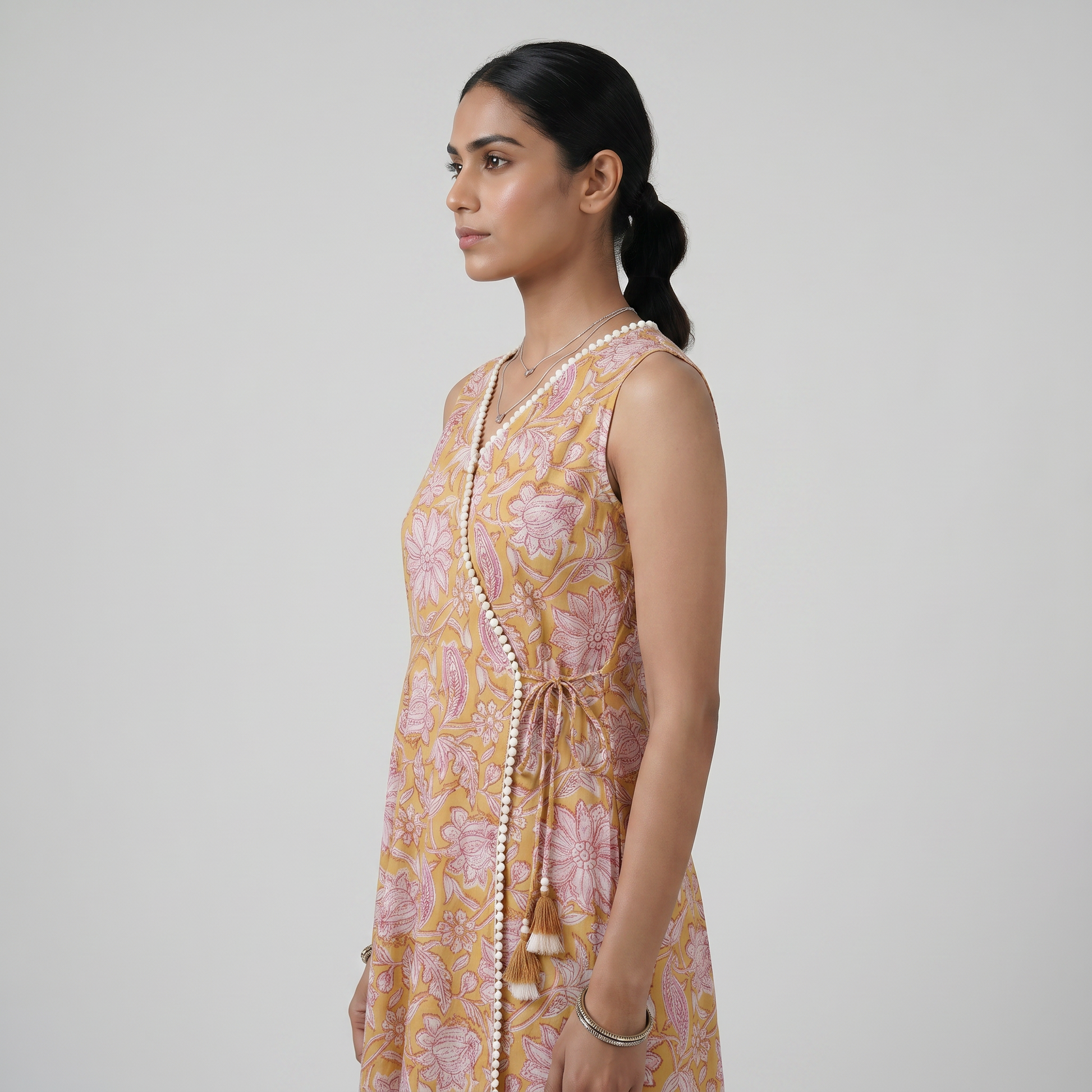 Cotton Printed V-Neck Kurta