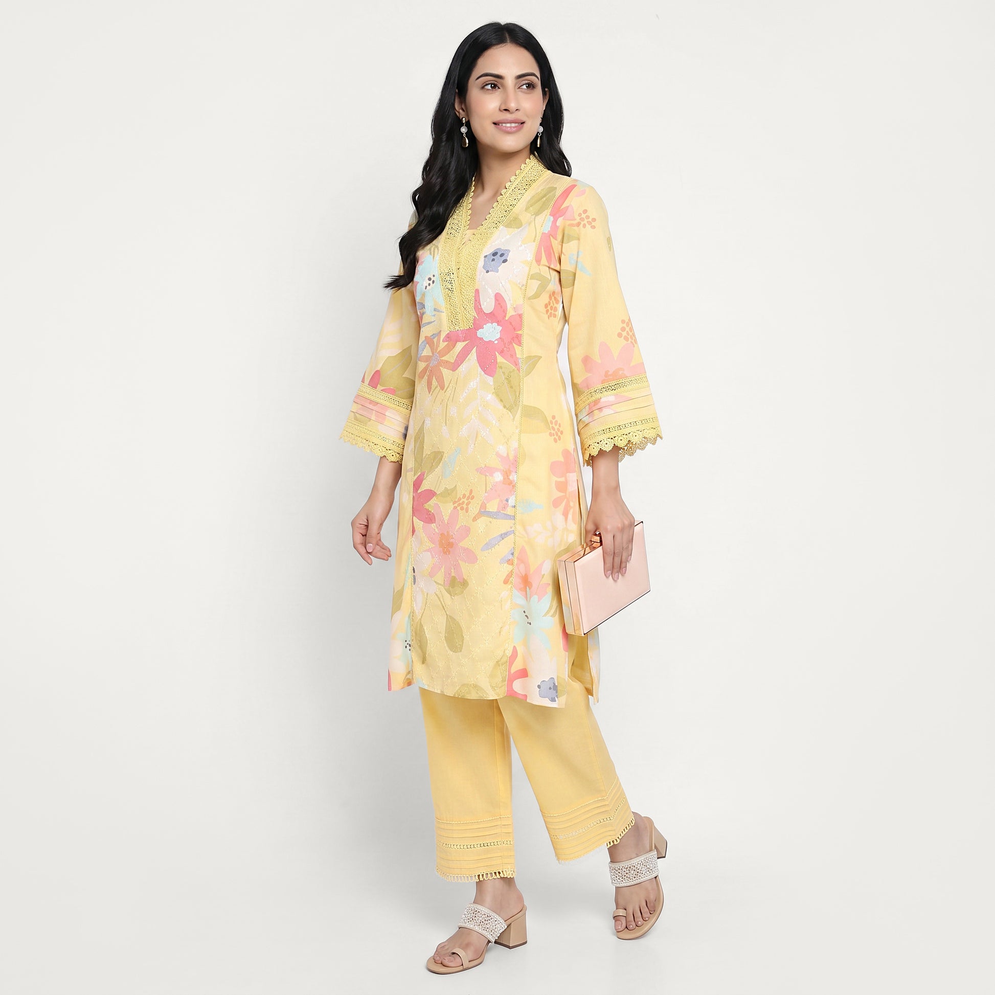 Printed V-Neck Kurta