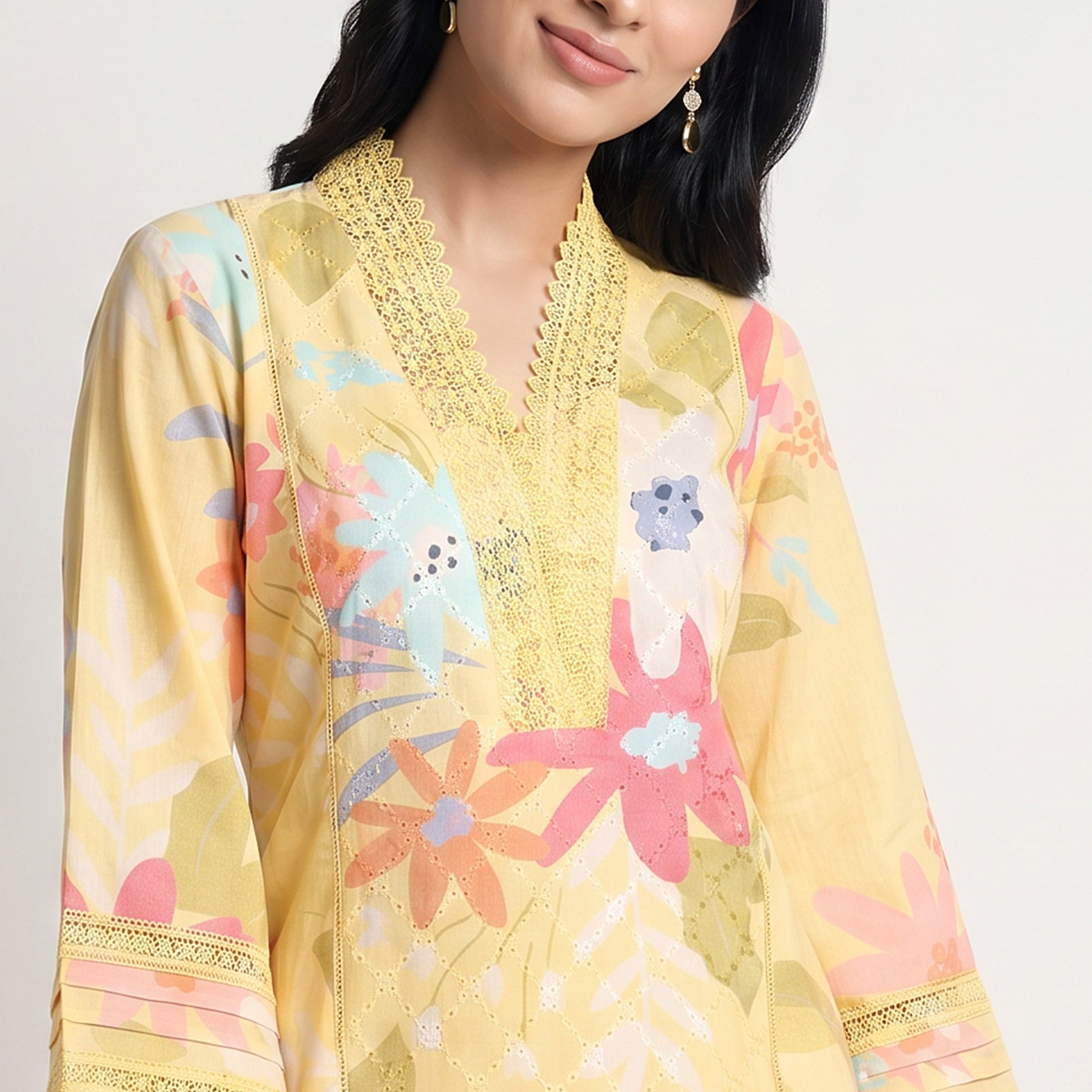 Printed V-Neck Kurta