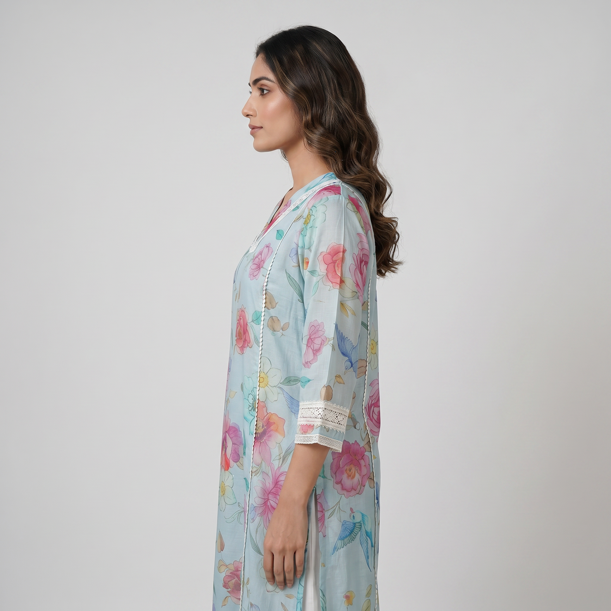 Printed V-Neck Straight Kurta