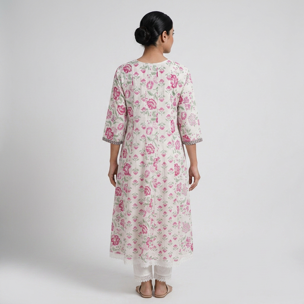 Cotton Printed V-Neck Flared Kurta