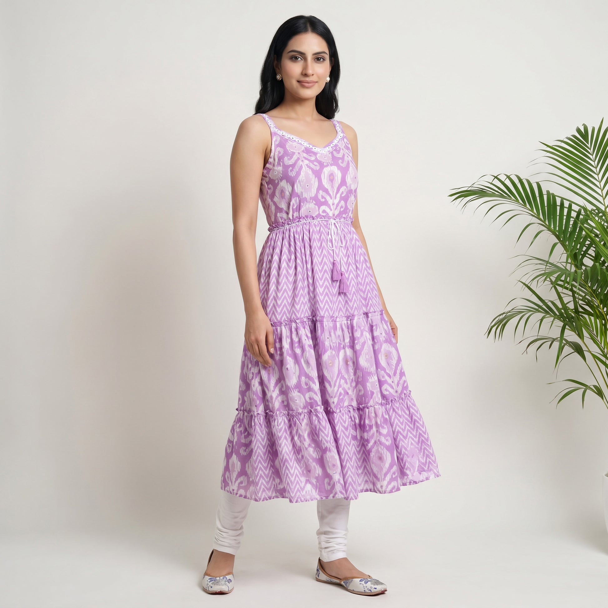 Cotton Printed V-Neck Kurta