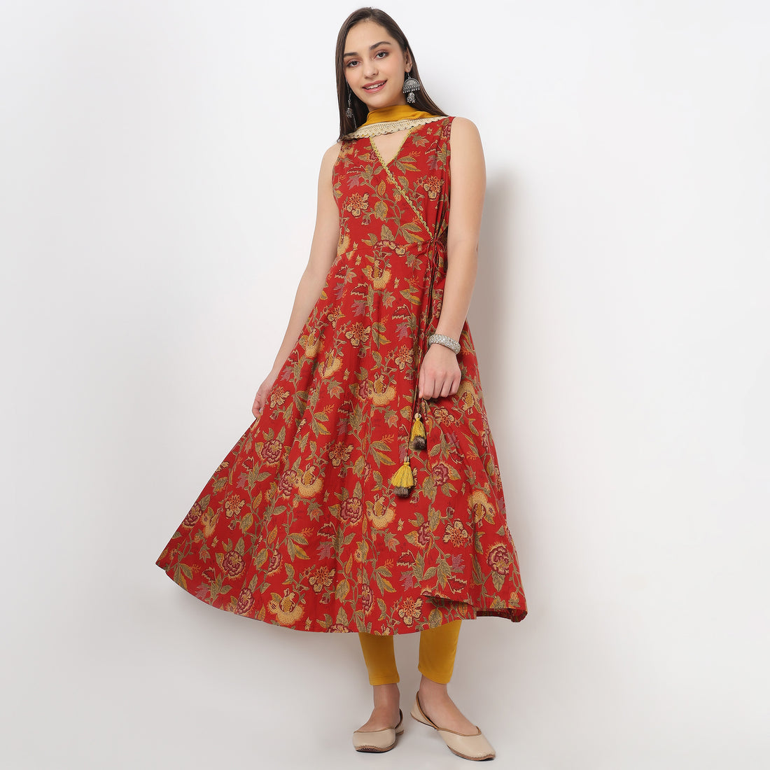 Printed V-Neck Kurta
