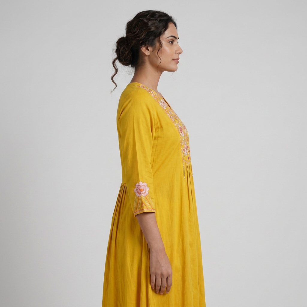 Embroidered V-Neck Flared Kurta