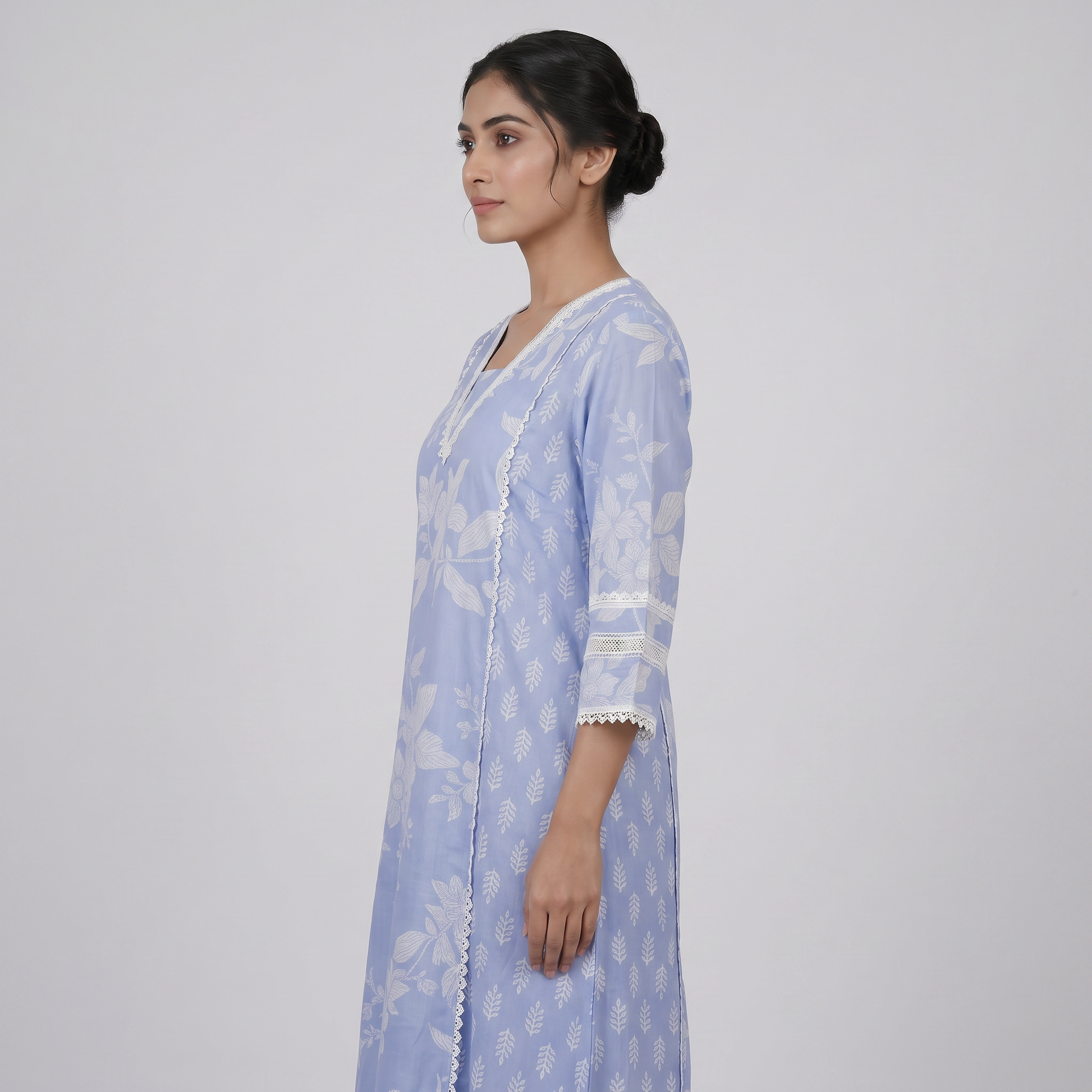 Cotton Printed V-Neck Flared Kurta