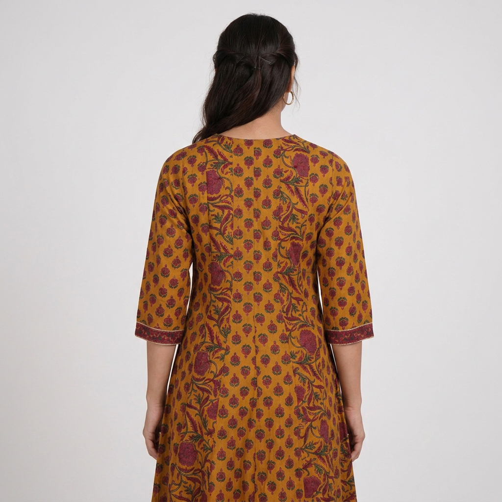 Cotton Printed V-Neck Flared Kurta