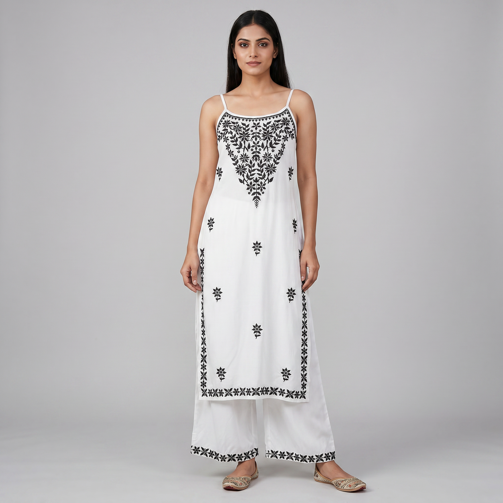 Embroidered Boat Neck Straight Kurta