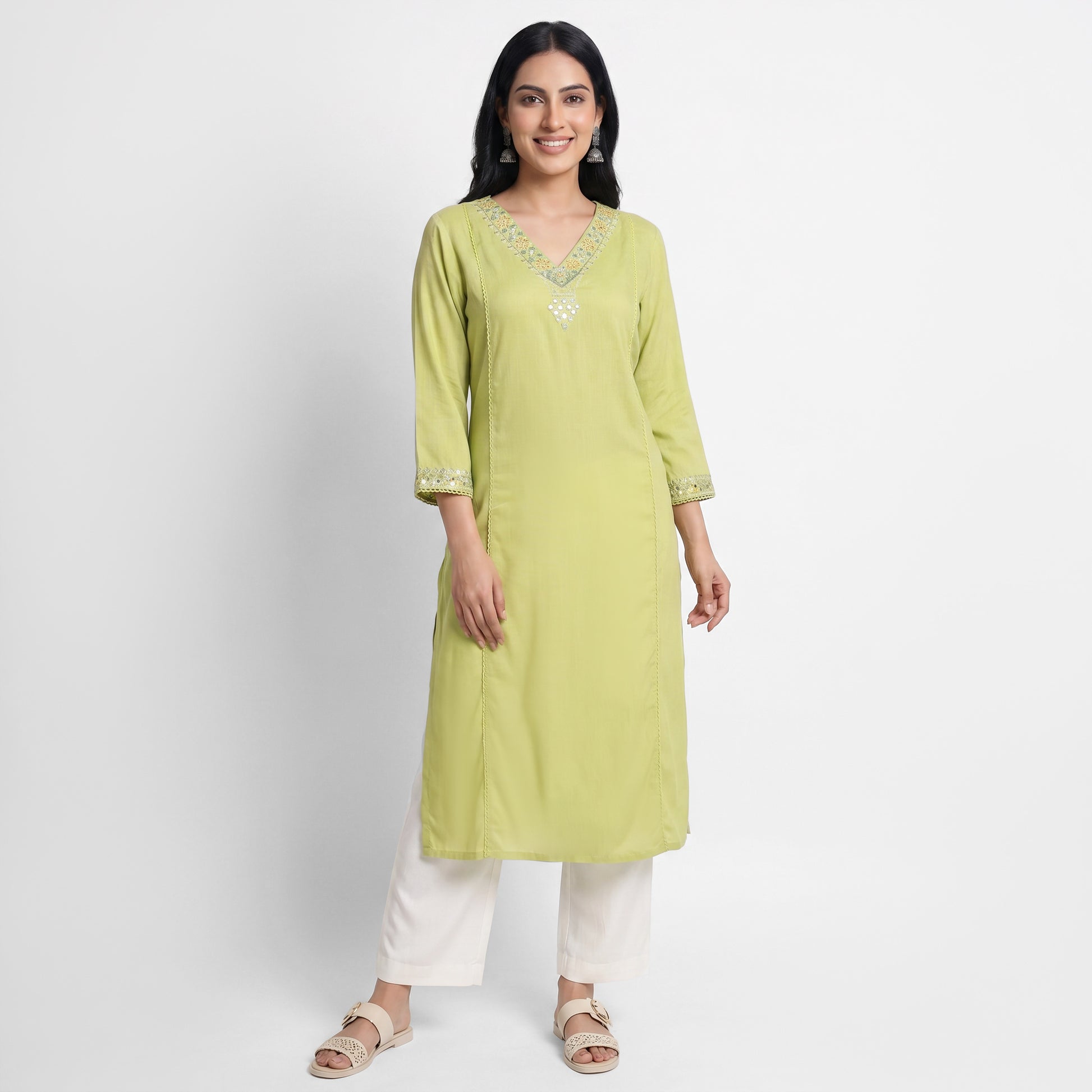 Embroidered V-Neck Kurta