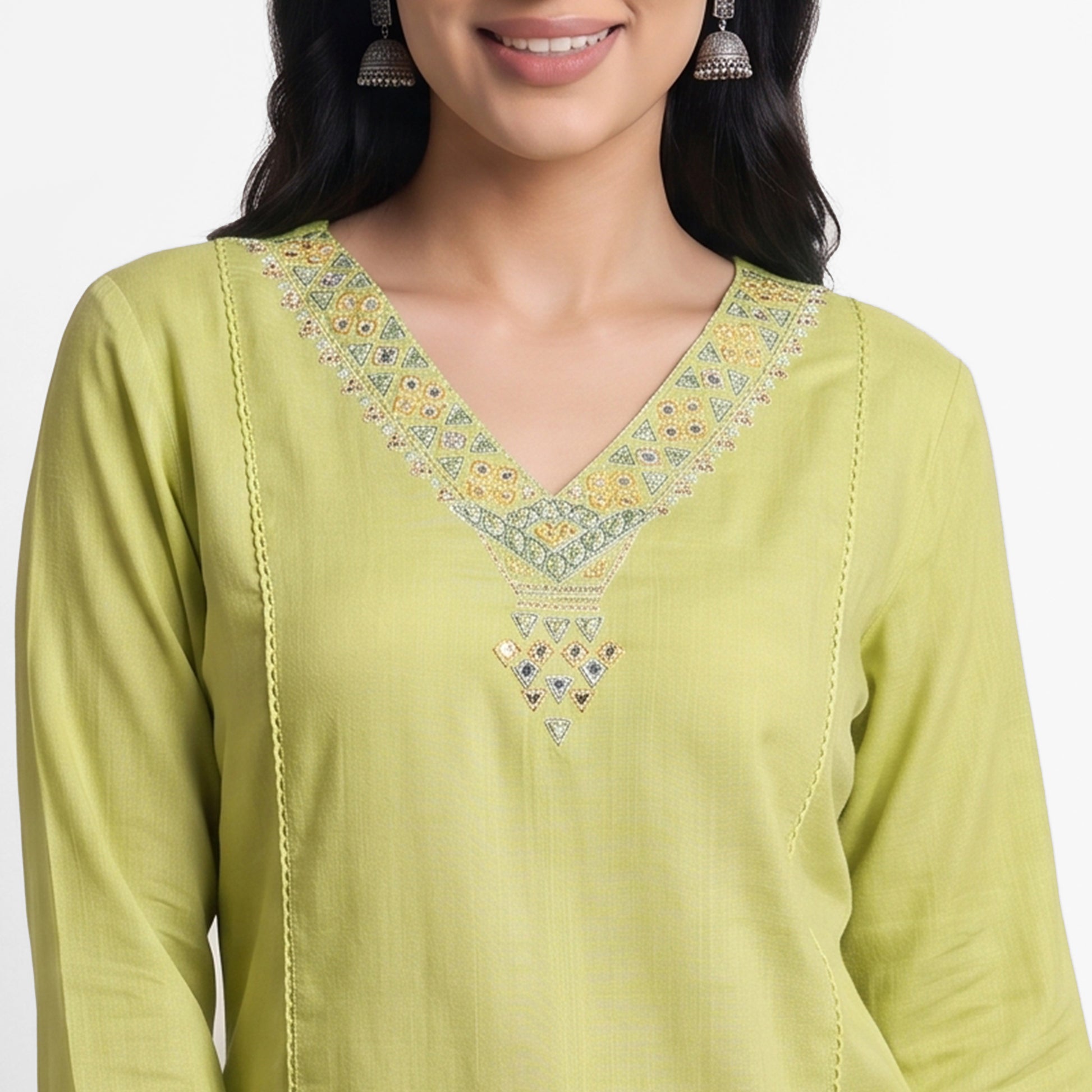Embroidered V-Neck Kurta