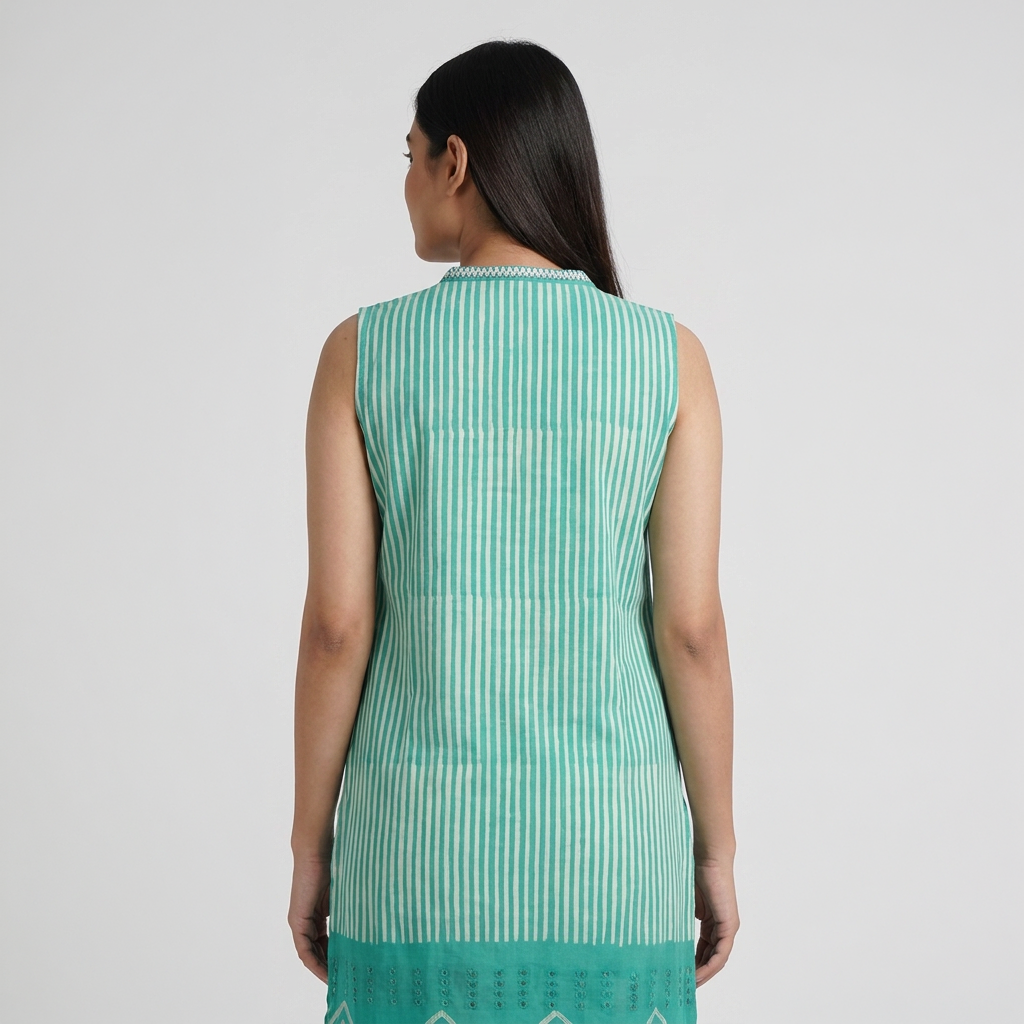 Cotton Striped V-Neck Straight Kurta