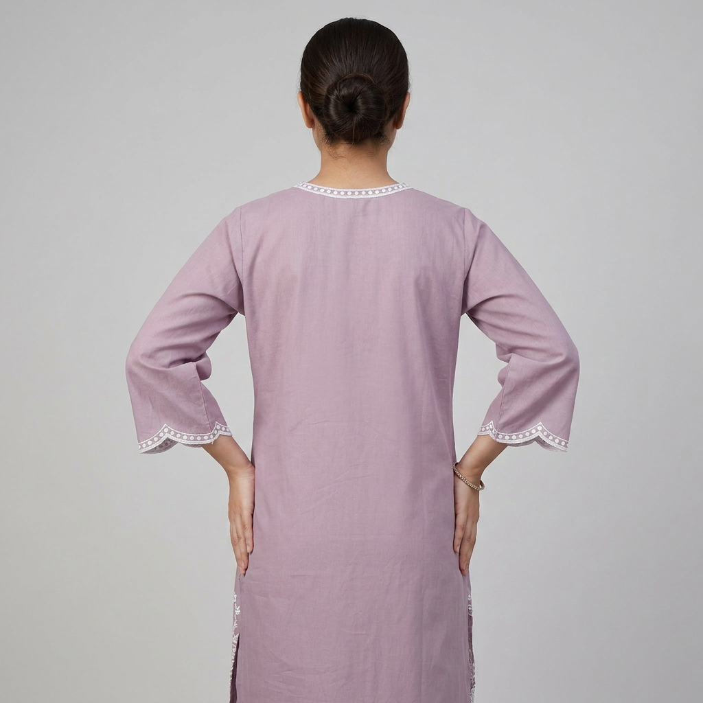 Cotton Embroidered V-Neck Kurta