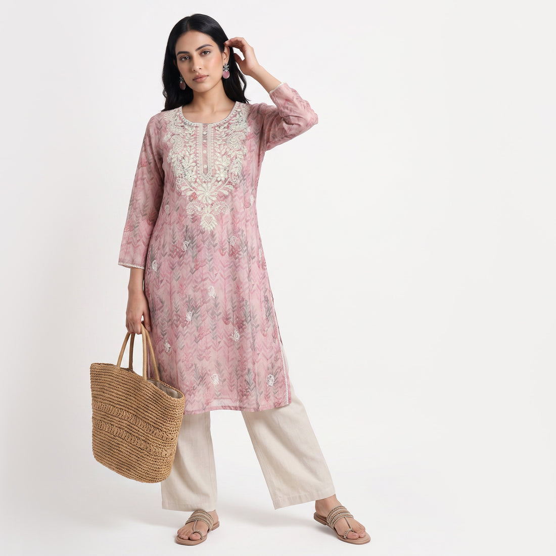 Printed Shirt Collar Straight Kurta