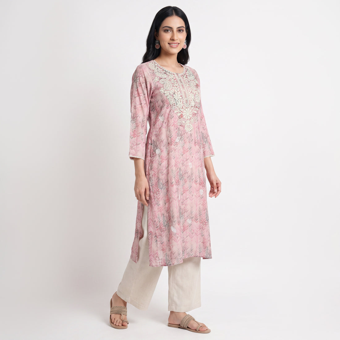 Printed Shirt Collar Straight Kurta