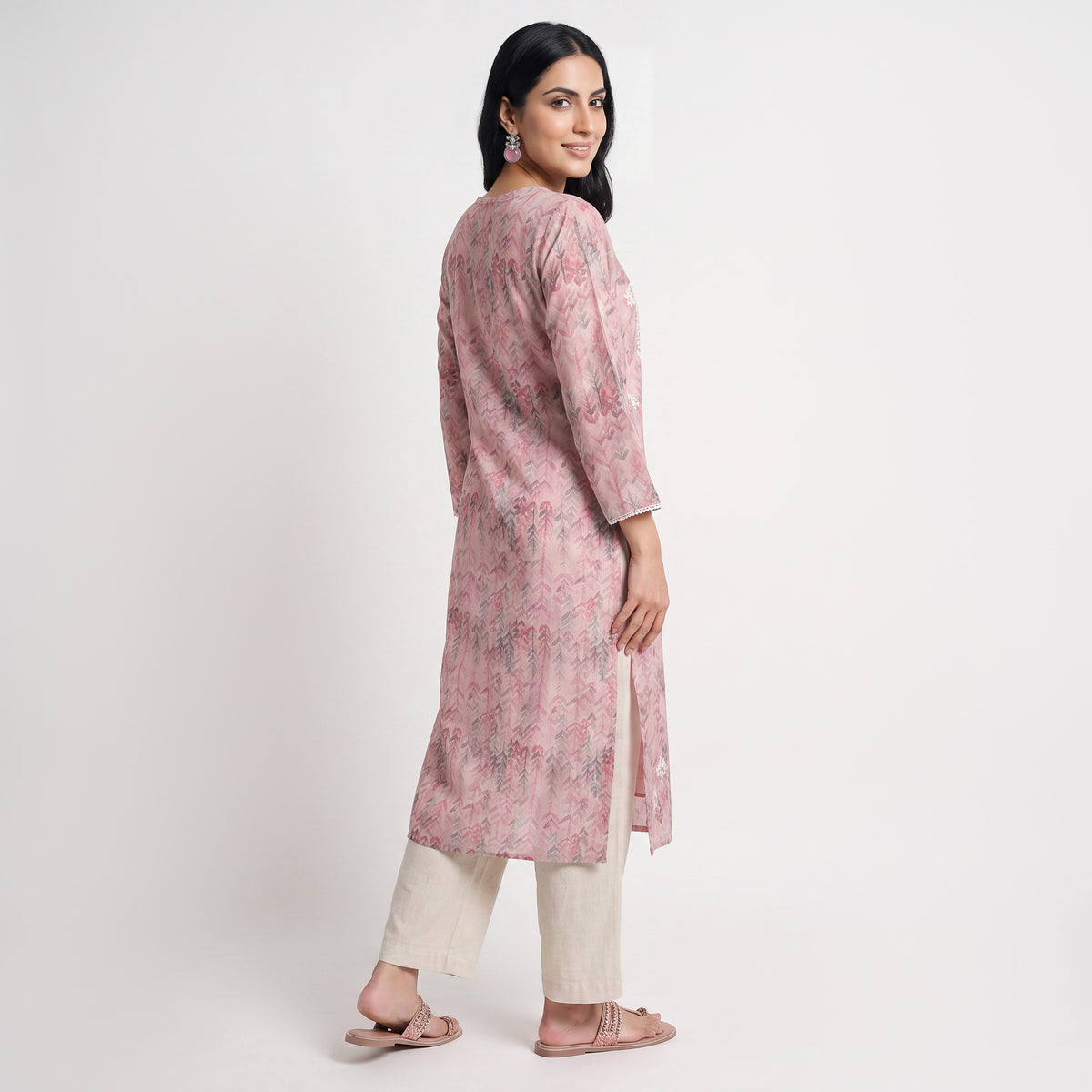 Printed Shirt Collar Straight Kurta