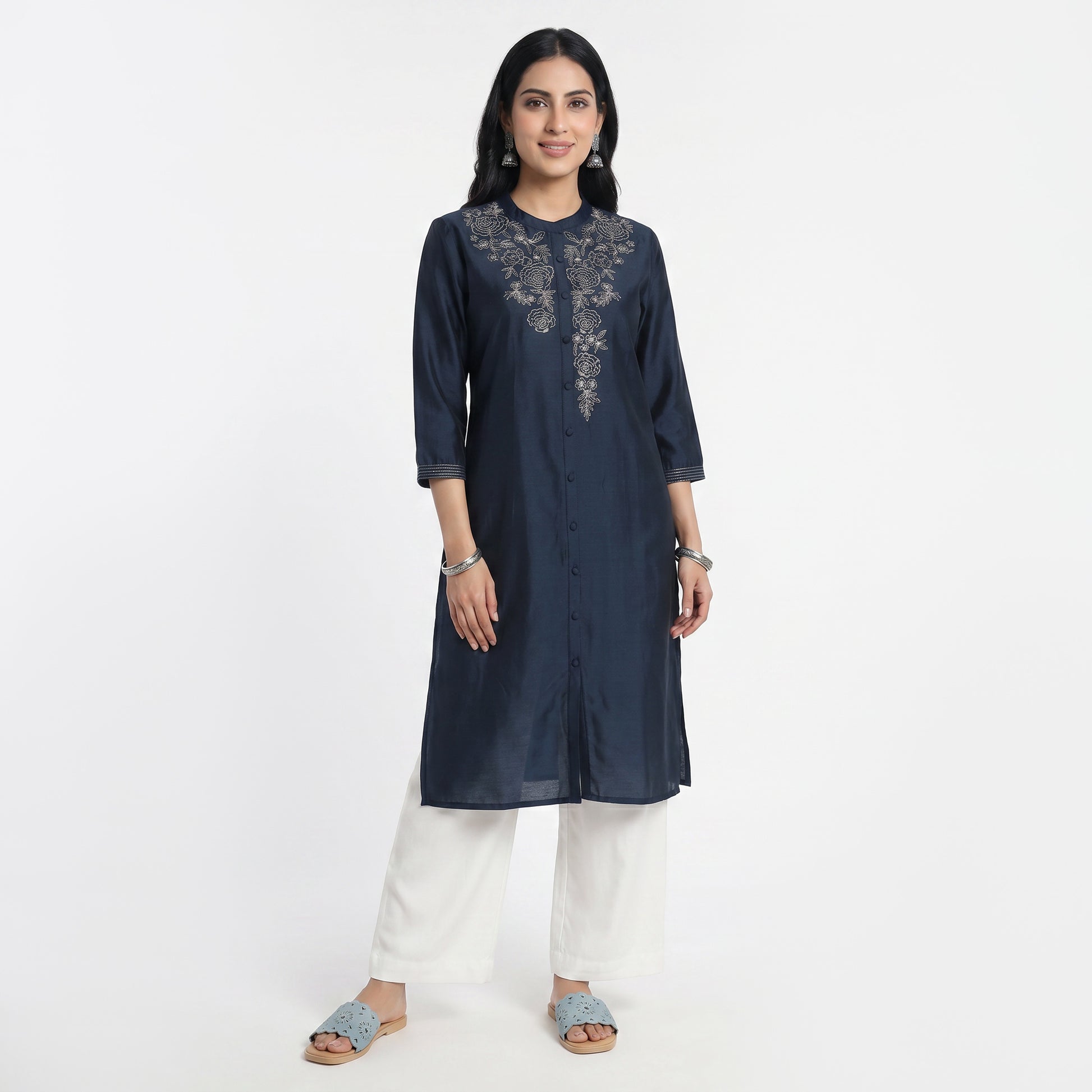 Embroidered Band Neck Kurta