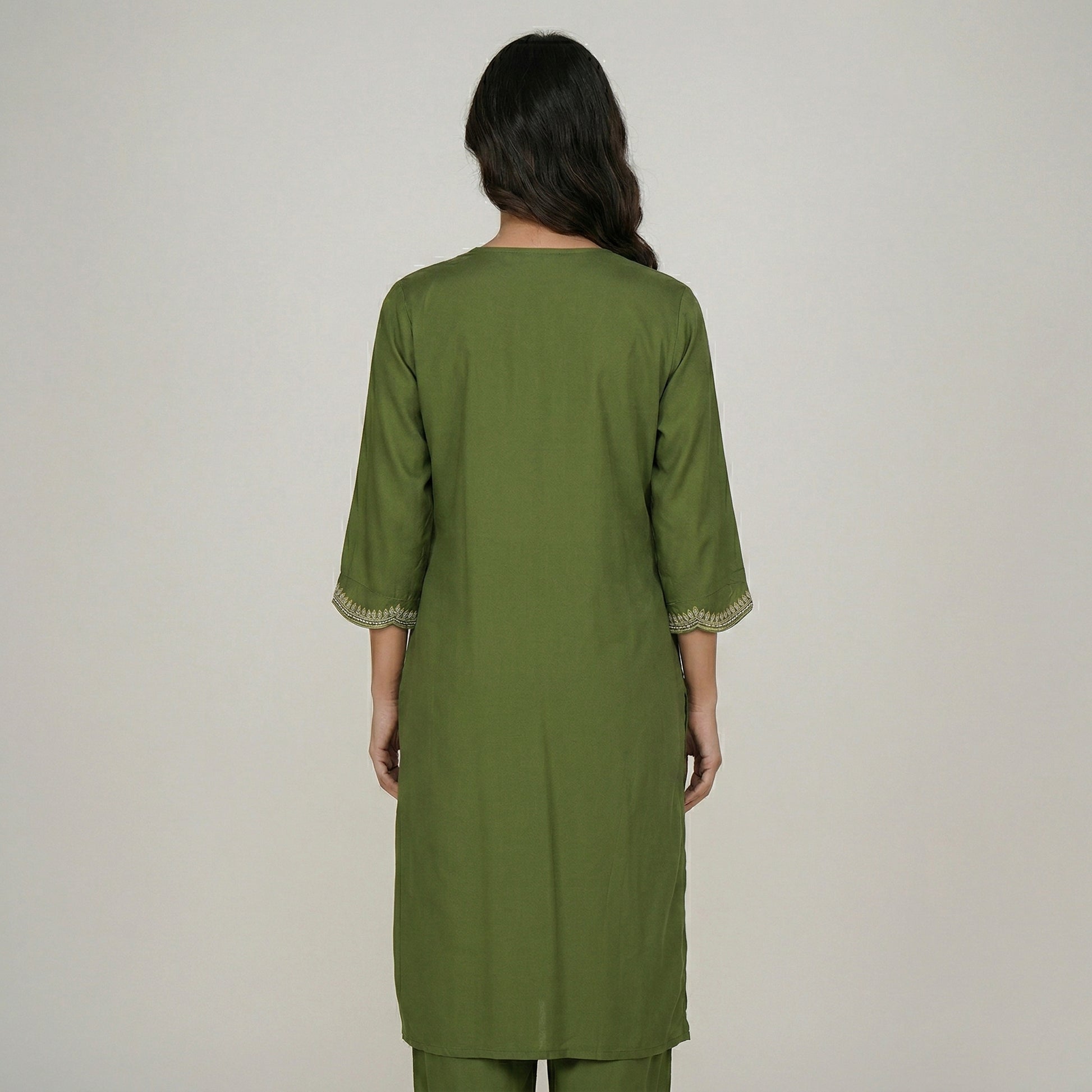 Embroidered V-Neck Straight Kurta