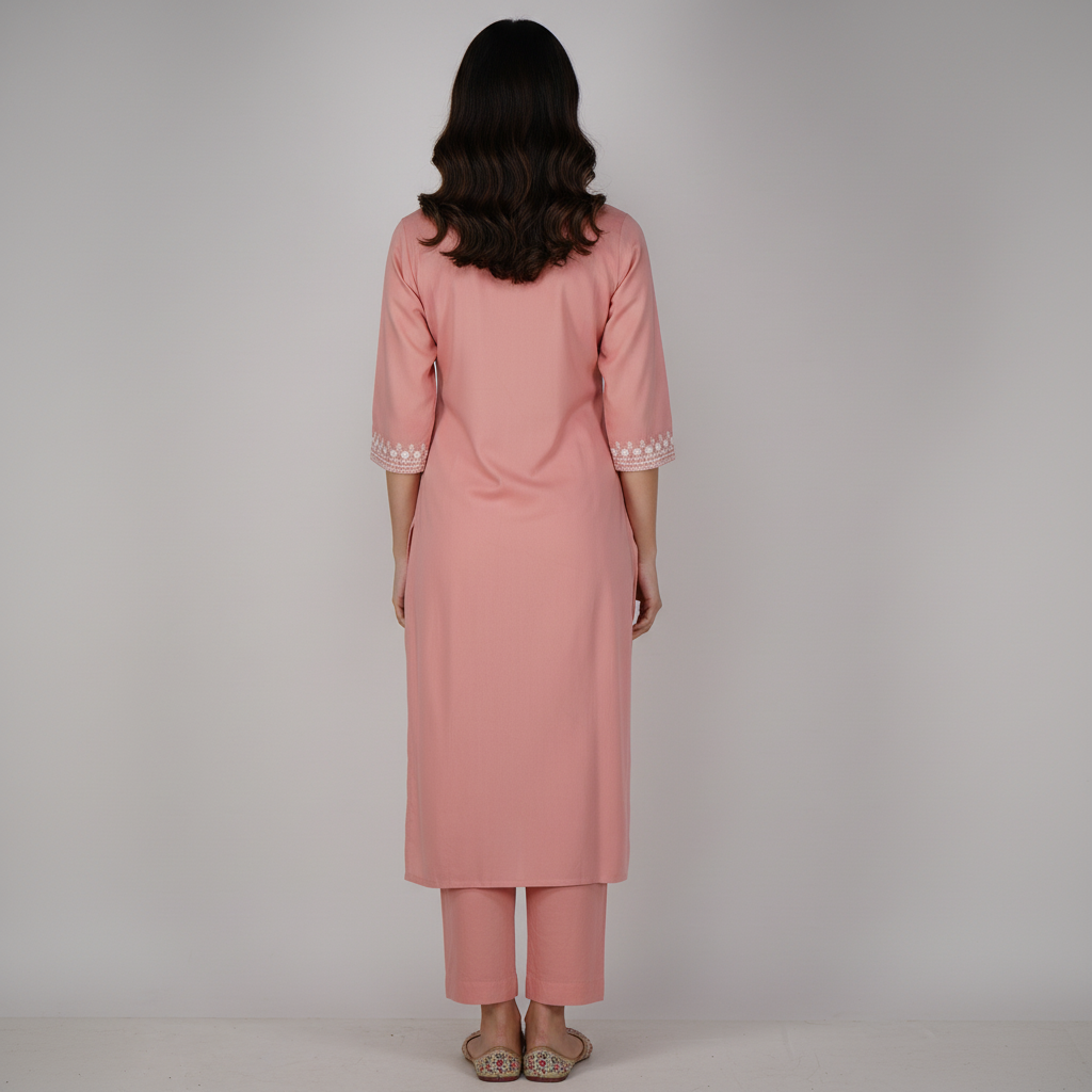 Embroidered V-Neck Straight Kurta