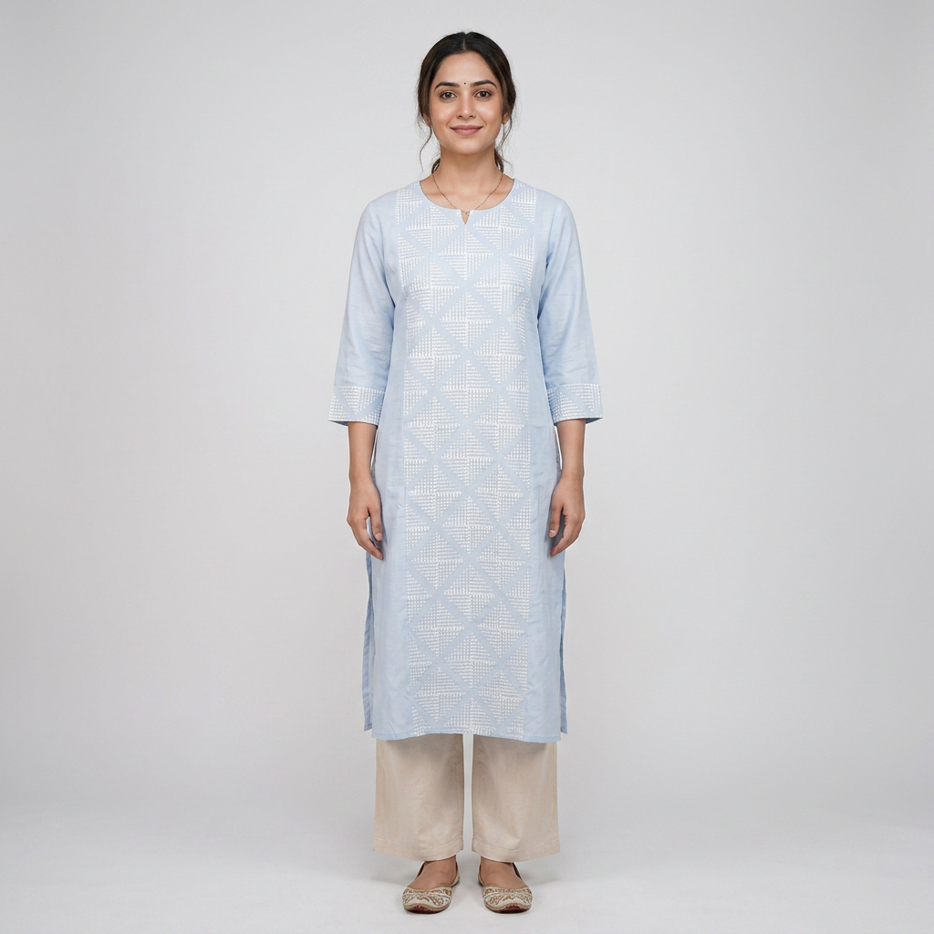 Cotton Embroidered Straight Kurta