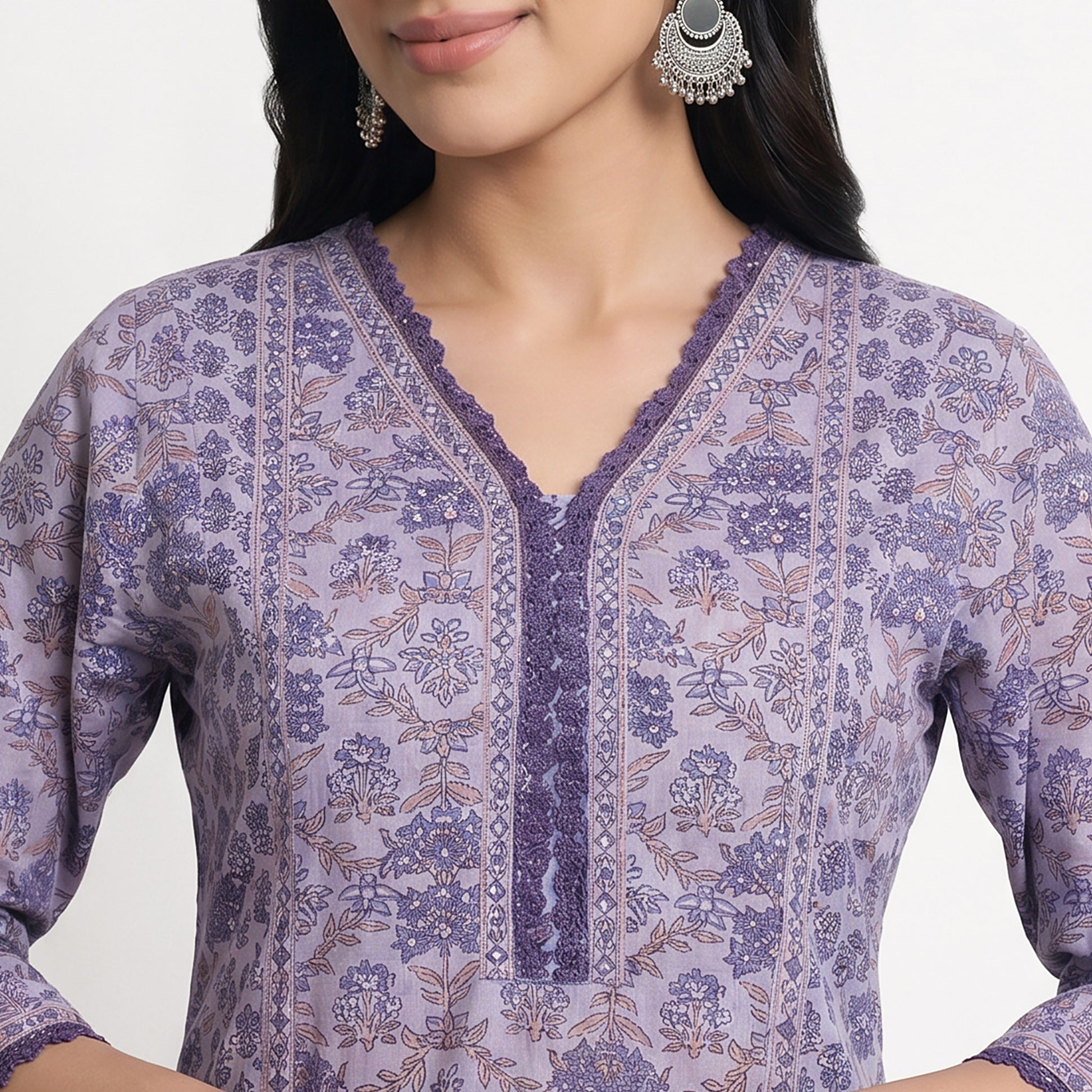 Cotton Printed V-Neck Kurta