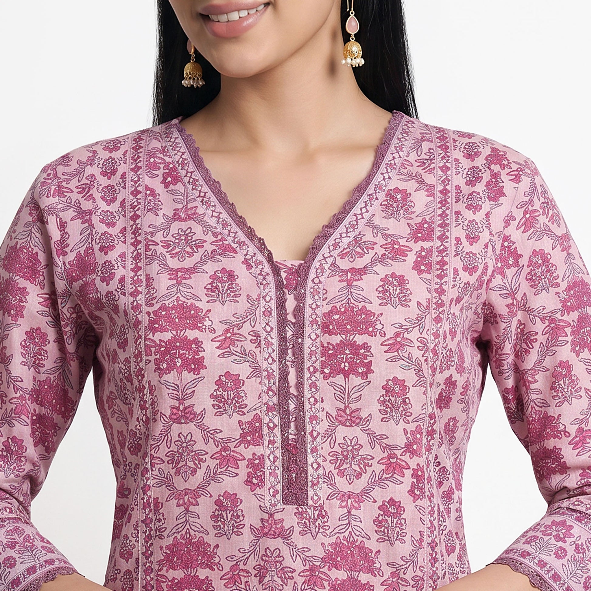 Cotton Printed V-Neck Kurta