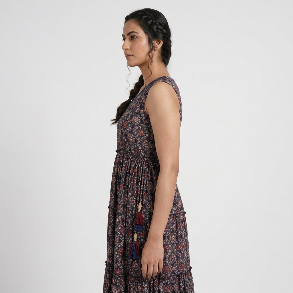 Cotton Printed V-Neck Straight Kurta