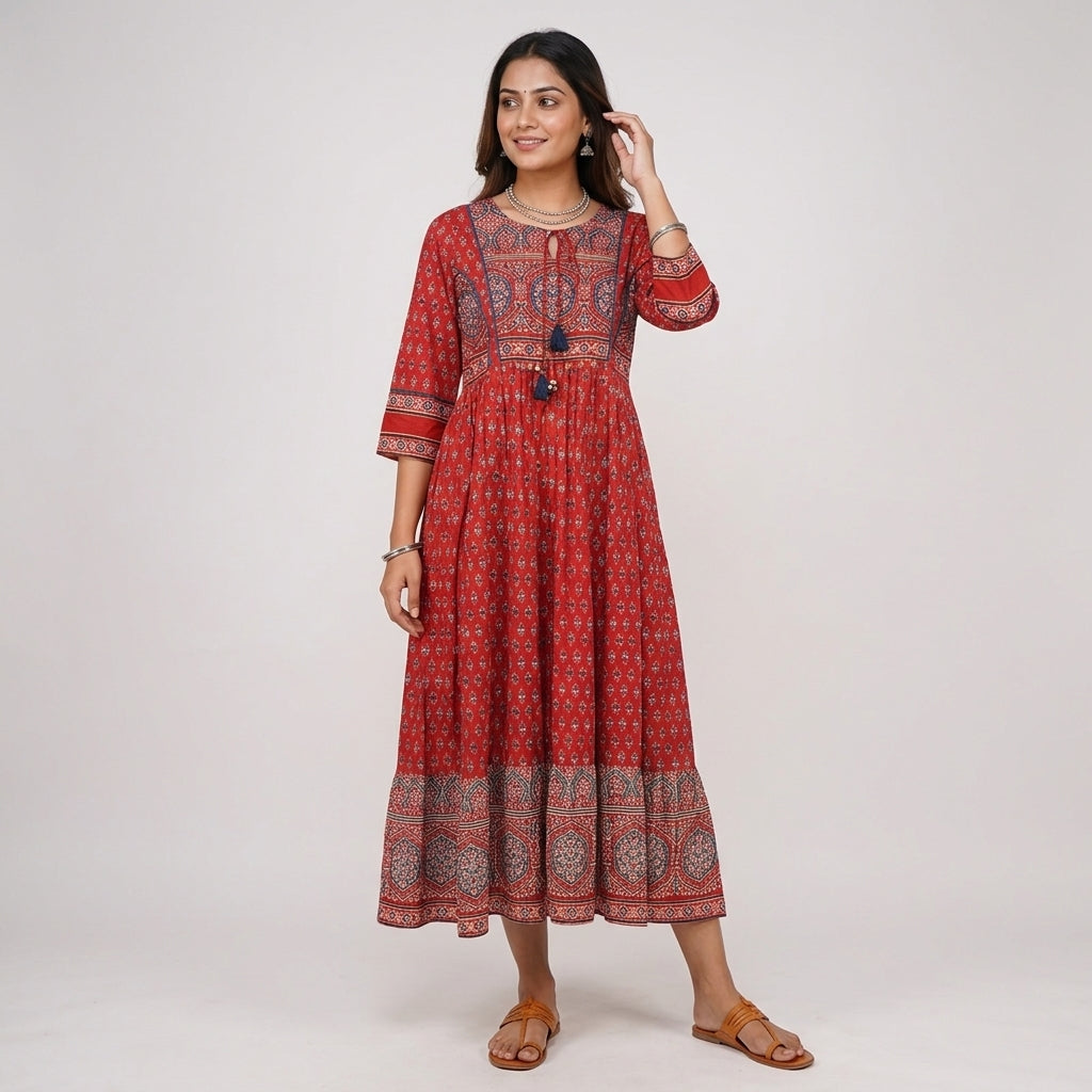 Cotton Printed Flared Dress
