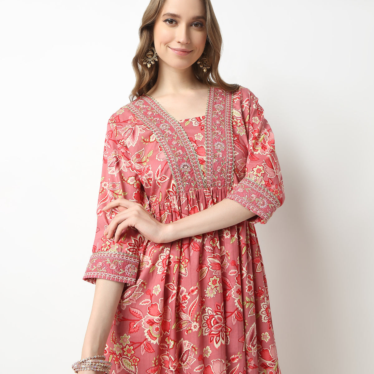 Flare Fit Printed V-Neck Kurta