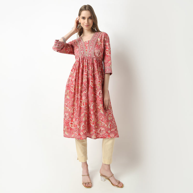 Flare Fit Printed V-Neck Kurta