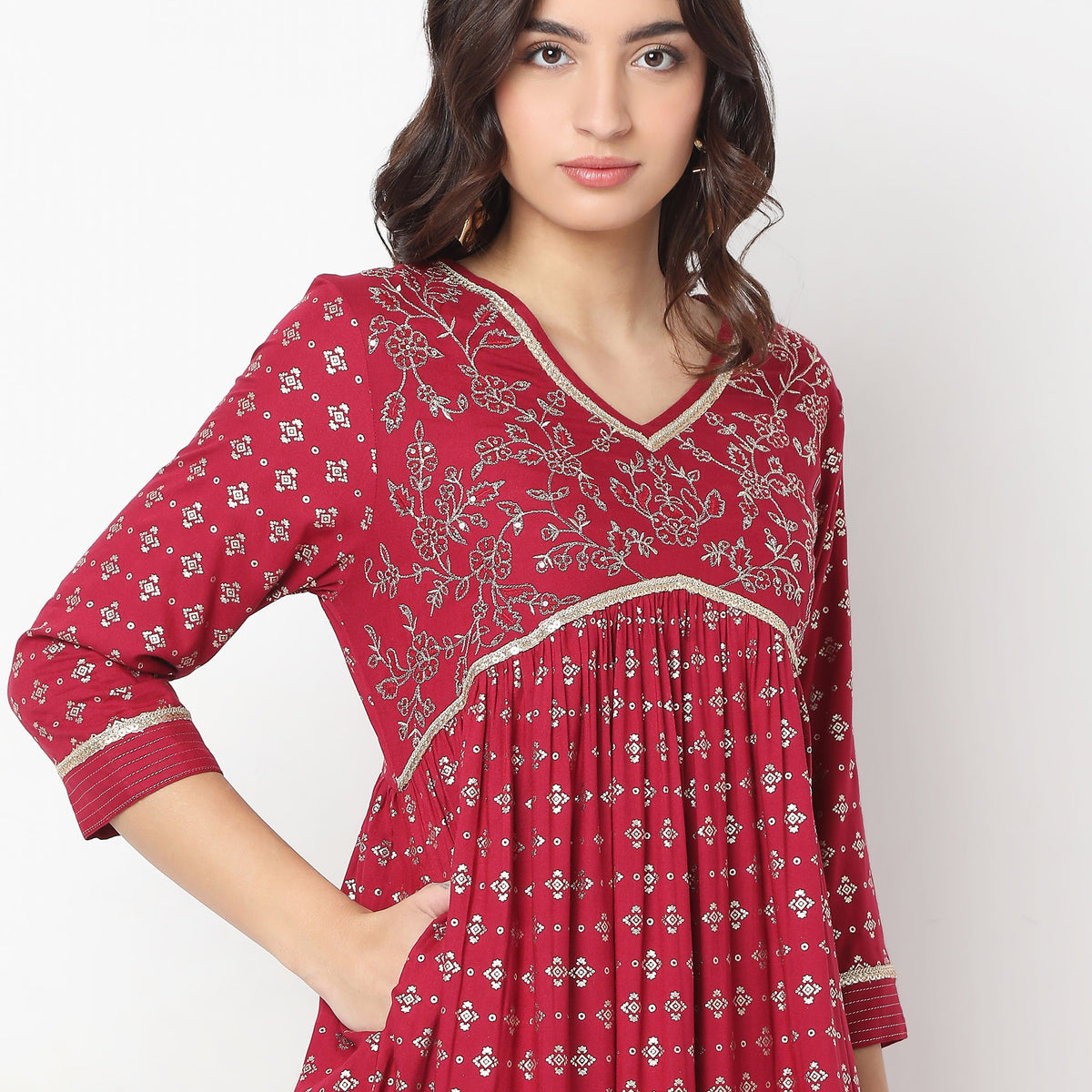 Flare Fit Embroidered A-Line Kurta