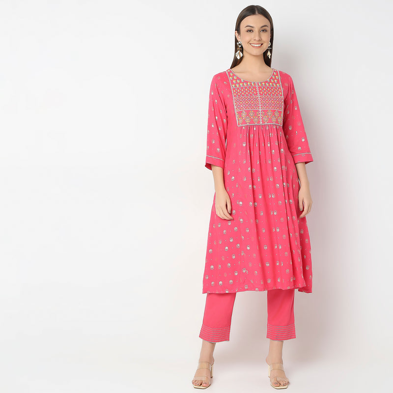 Flare Fit Embroidered Kurta