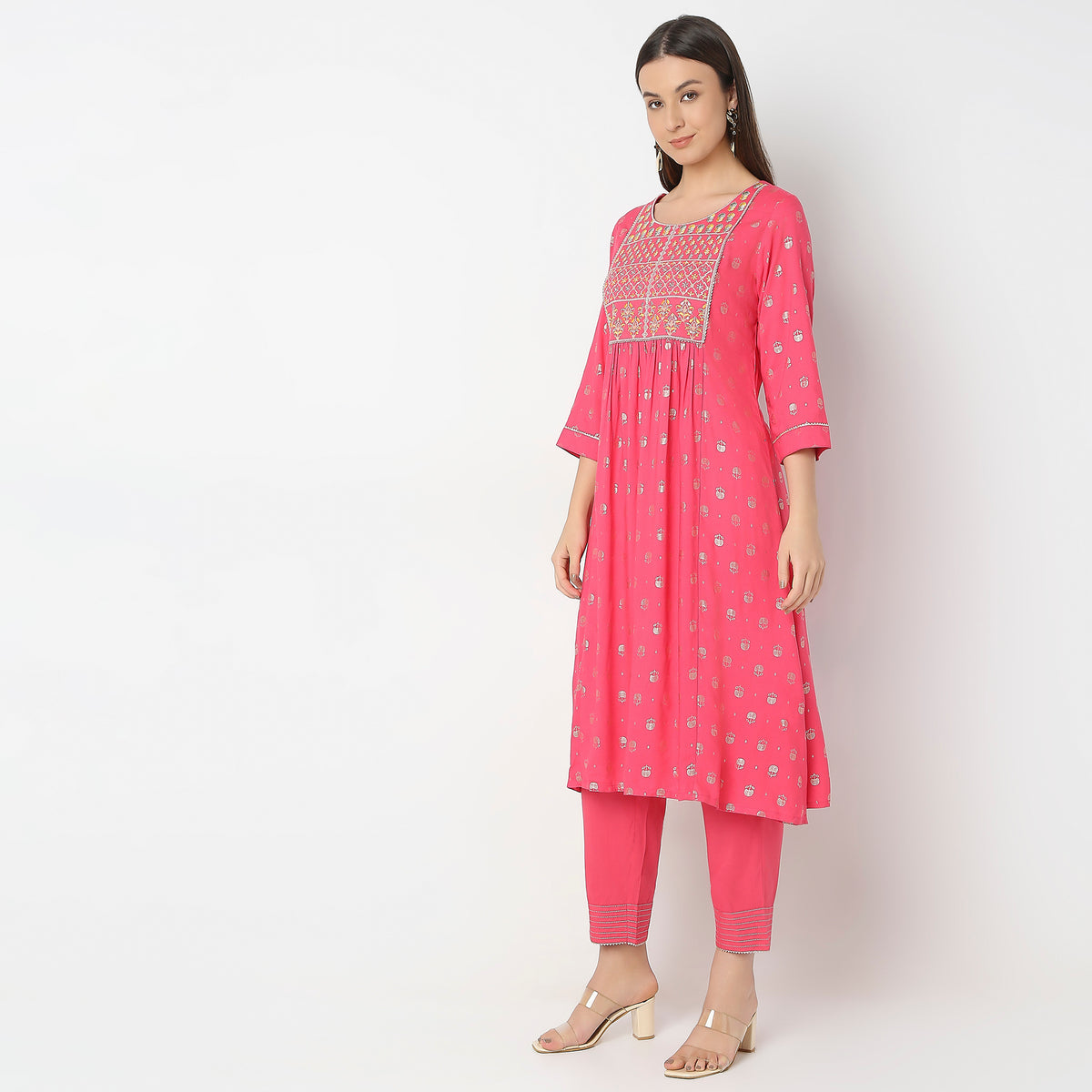 Flare Fit Embroidered Kurta