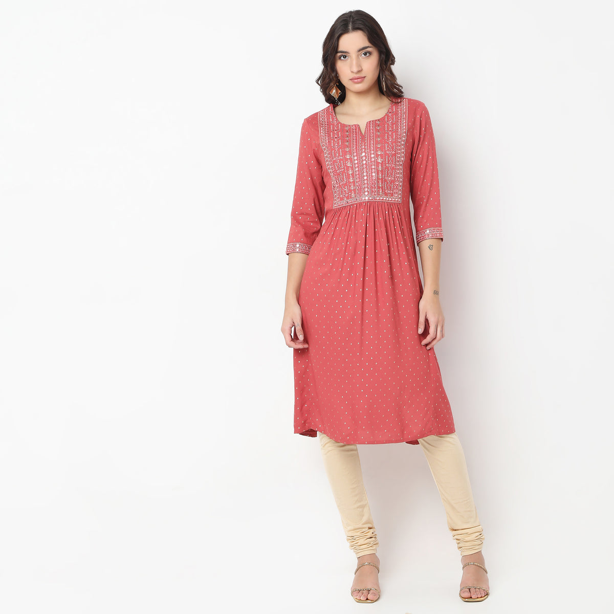 Flare Fit Embroidered Kurta