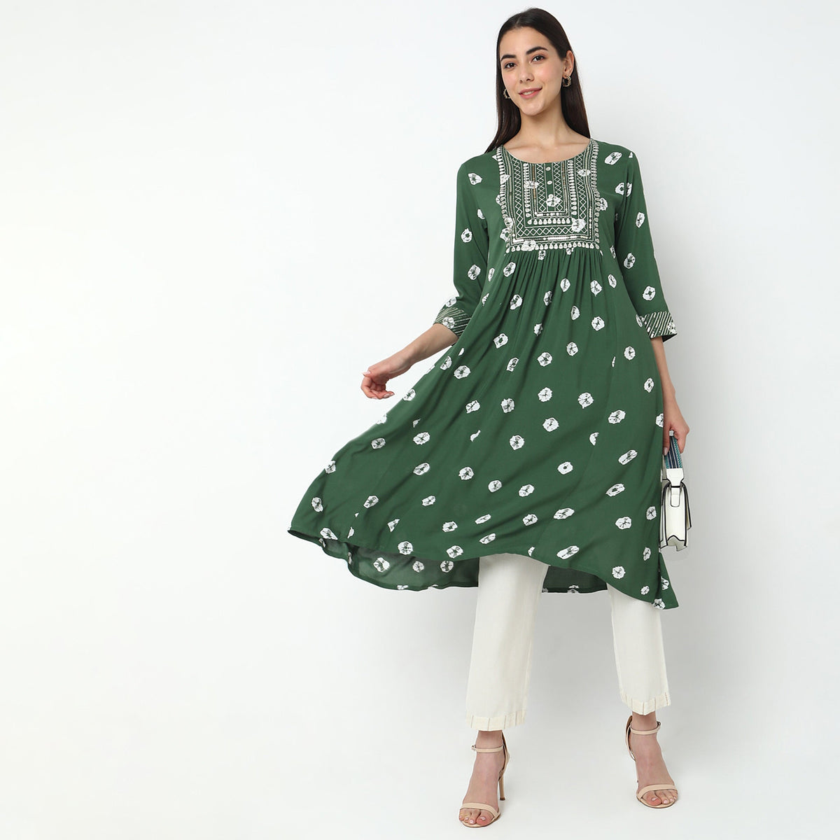 Flare Fit Embroidered Kurta
