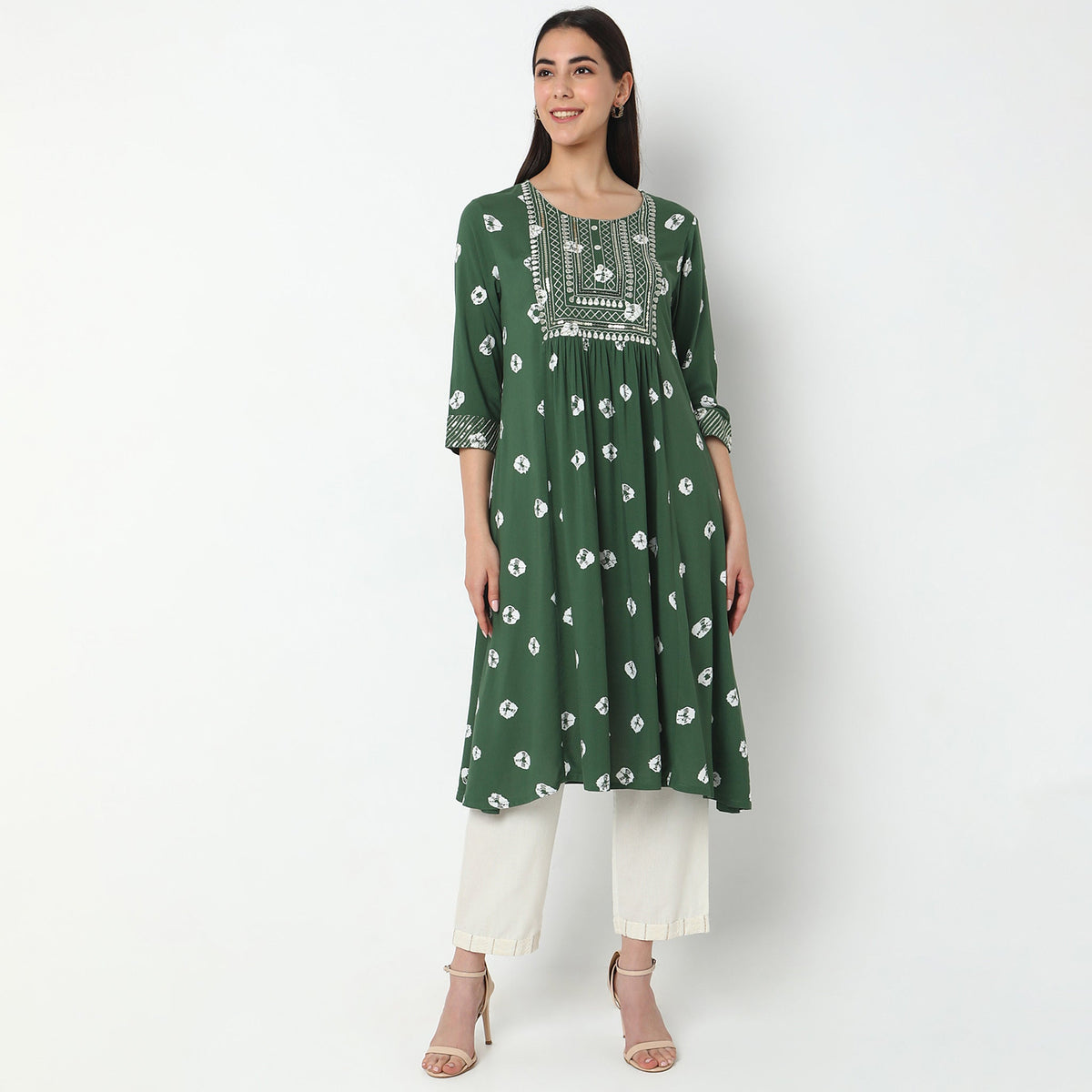 Flare Fit Embroidered Kurta