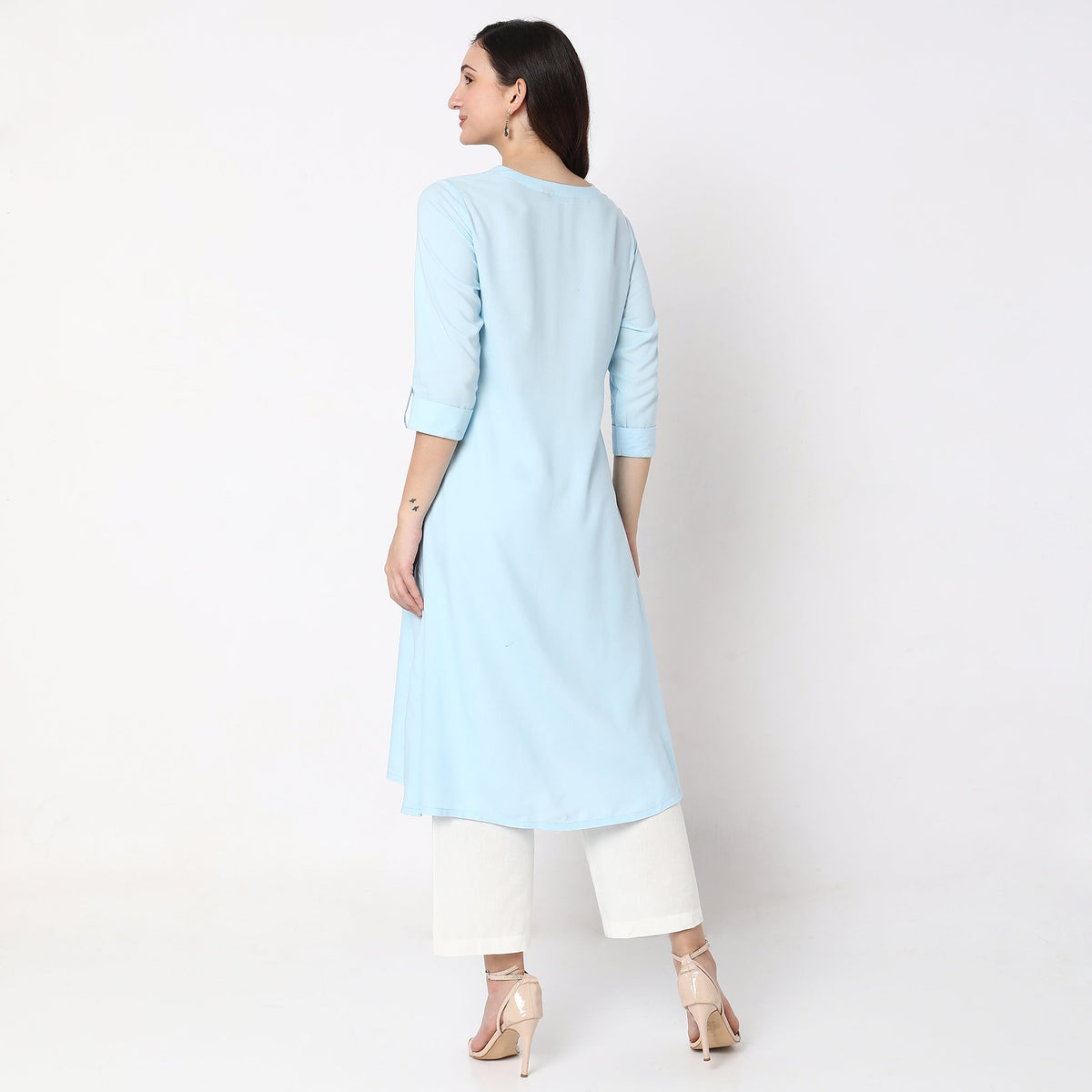 Women Wearing Flare Fit Embellished Kurta