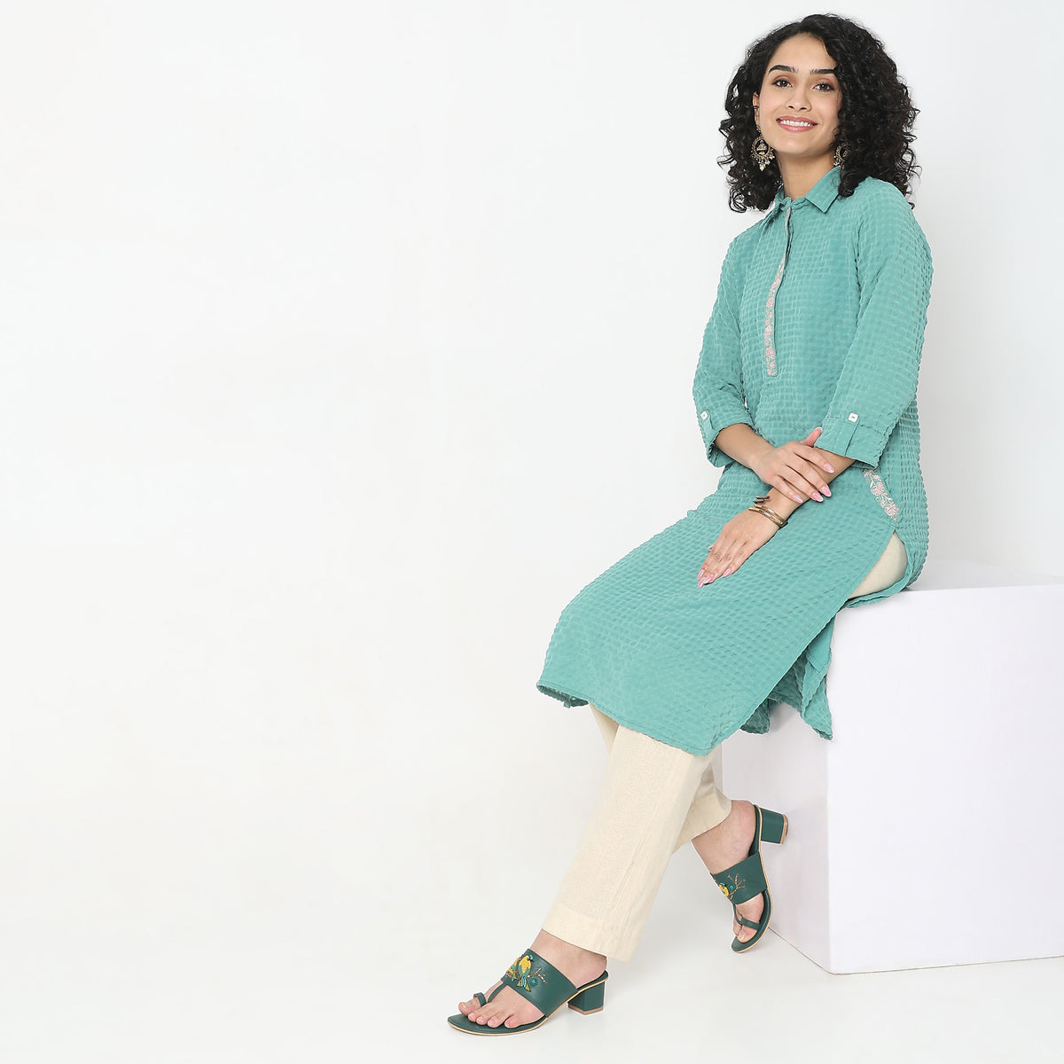 Flare Fit Structured Kurta