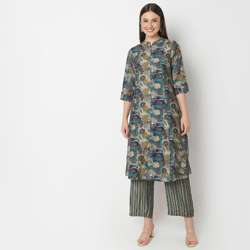 Flare Fit Printed Kurta with Pant Set